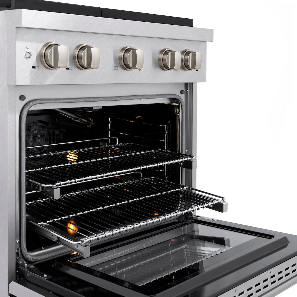 ZLINE 30-inch 4.2 cu. ft. Paramount Gas Range with 4 Burner Cooktop & Convection Gas Oven - Satin Stainless Steel (SGRS 30) | Professional Kitchen Appliance for Home Chefs & Cooking Enthusiasts
