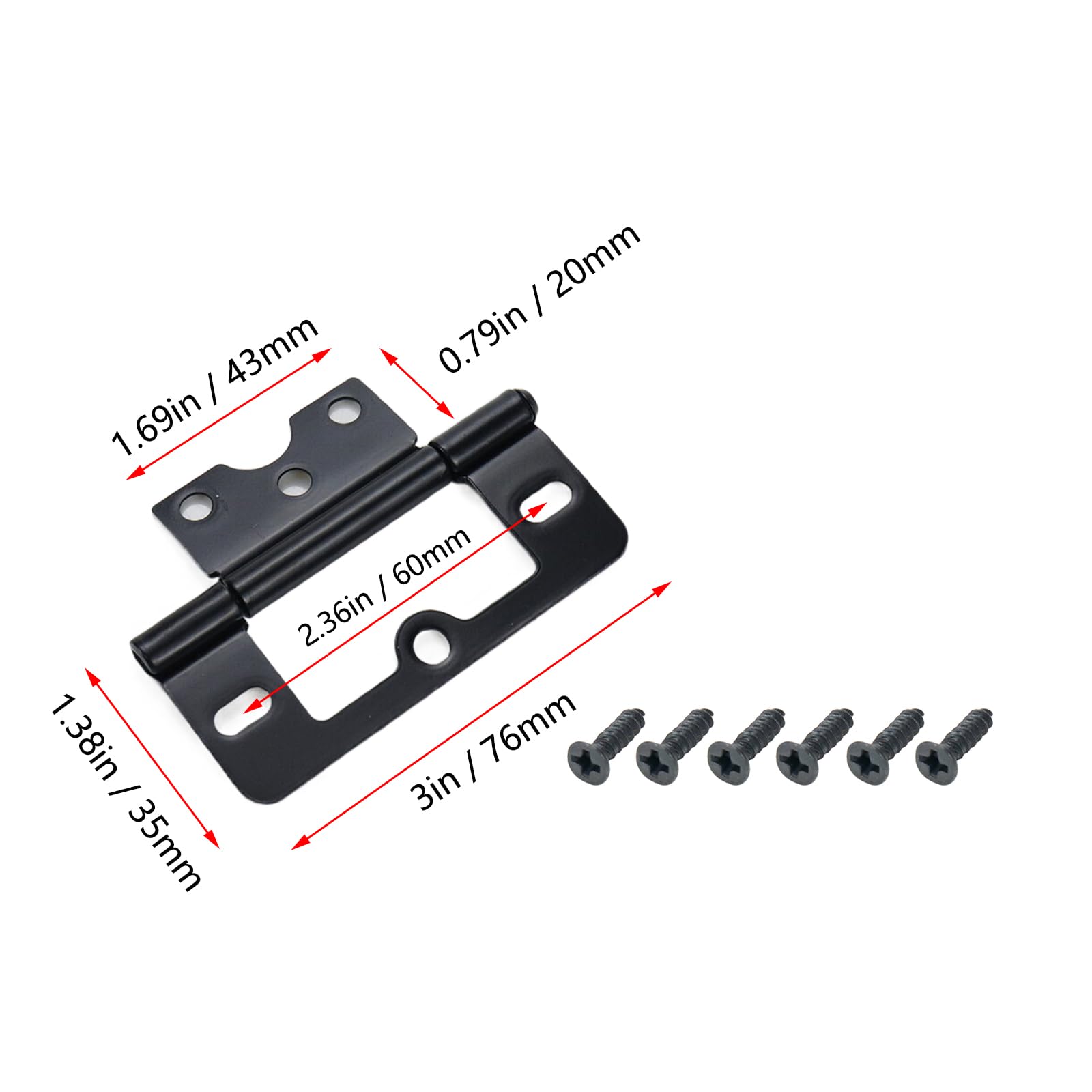 4 PCS 3 Inch Heavy Duty Non-Mortise Door Hinges - Detachable Butt Hinge for Furniture, Cabinet, Cupboard & Windows - Black - Perfect for Home Improvement & DIY Projects