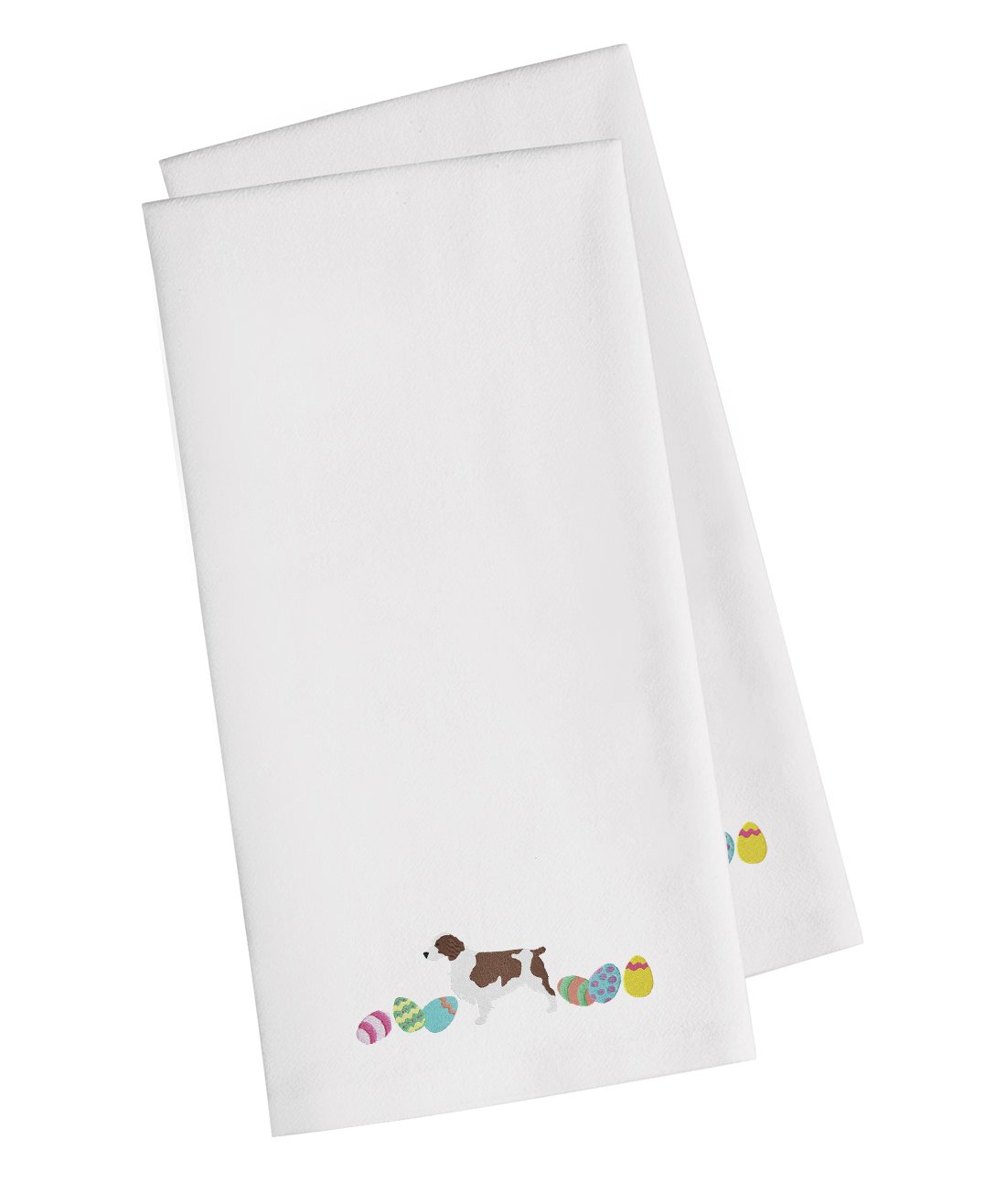 Welsh Springer Spaniel Easter Embroidered Towel Set of 2 - White Decorative Bathroom & Kitchen Hand Towels (19x25 inches) for Guest Bath, Face Washing, Tea Time & Dish Drying | Caroline's Treasures CK1692WHTWE