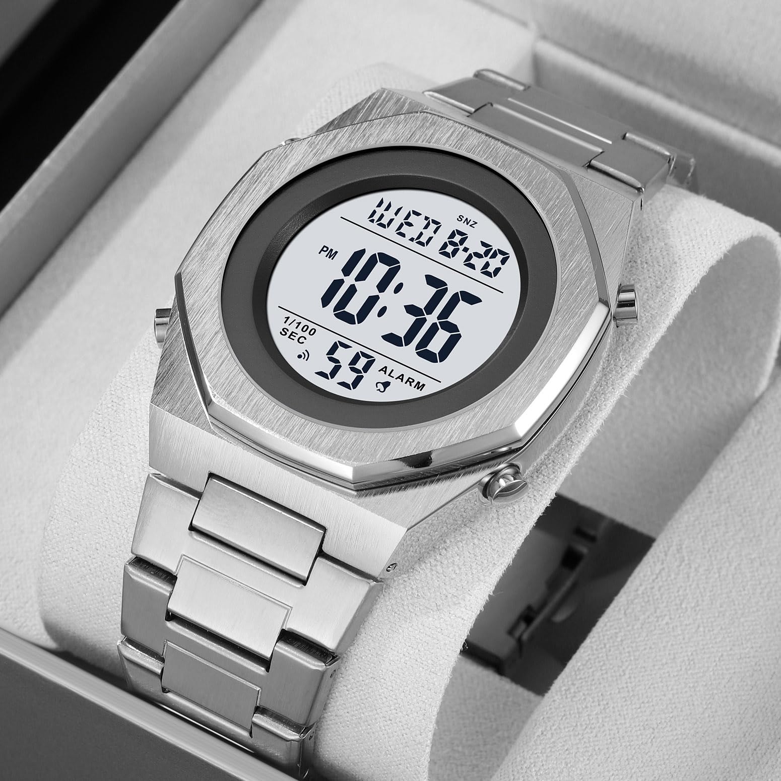 Men's Stainless Steel Digital Wrist Watch - Hexagon Designer Waterproof Watch with Alarm, Date & LED Backlight | Perfect for Business, Casual Wear & Outdoor Activities
