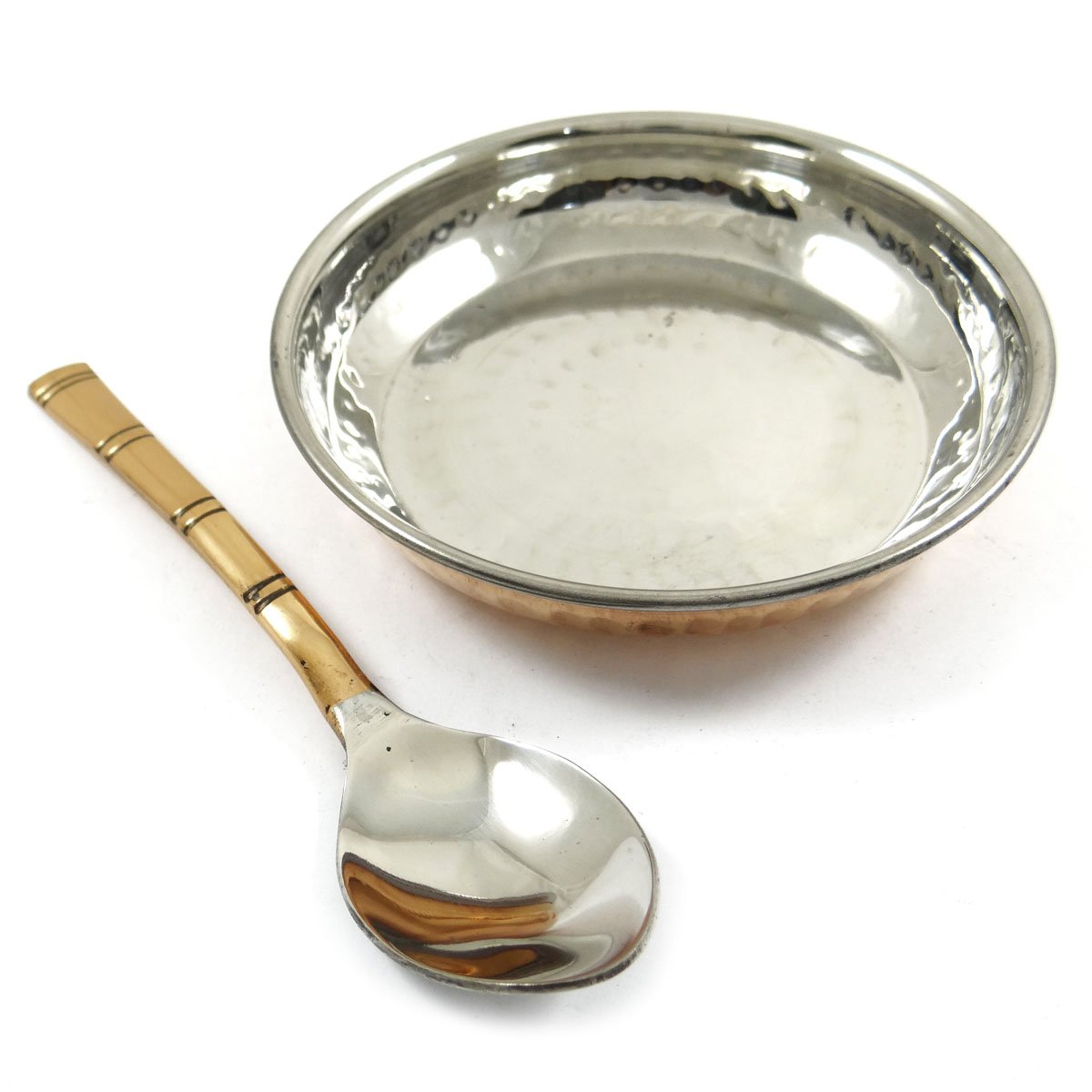 Authentic Traditional Indian Copper Steel Serving Plate with Spoon - Elegant Dinnerware for Indian Cuisine, Parties & Home Decor