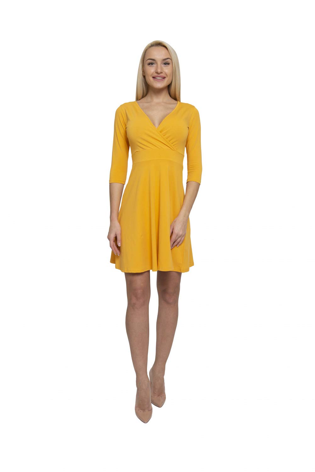 Lunarable Women's Cross Wrap A-Line Long Sleeve Dress - Elegant Flowy Midi Dress for Casual Wear, Office, Date Night & Special Occasions