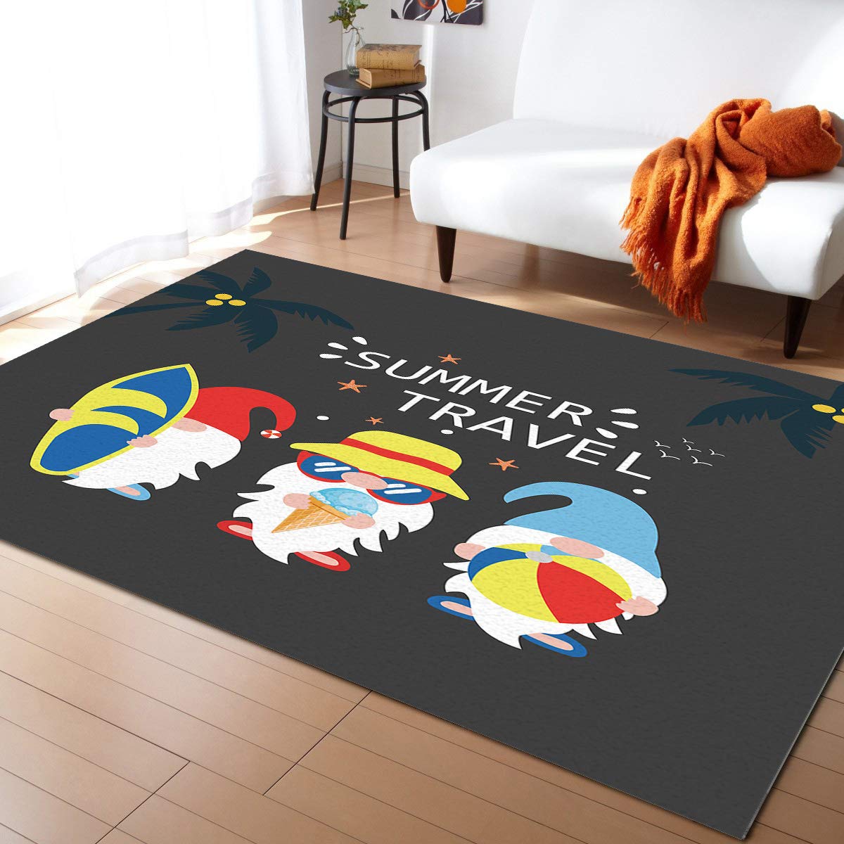 LBDecor 5x7ft Large Non-Slip Area Rug - Tropical Gnome Collection for Living Room, Bedroom, Hallway | Indoor/Outdoor Nursery Decor, Summer Beach House Rugs | Perfect for Home, Vacation Rental & Coastal Decor