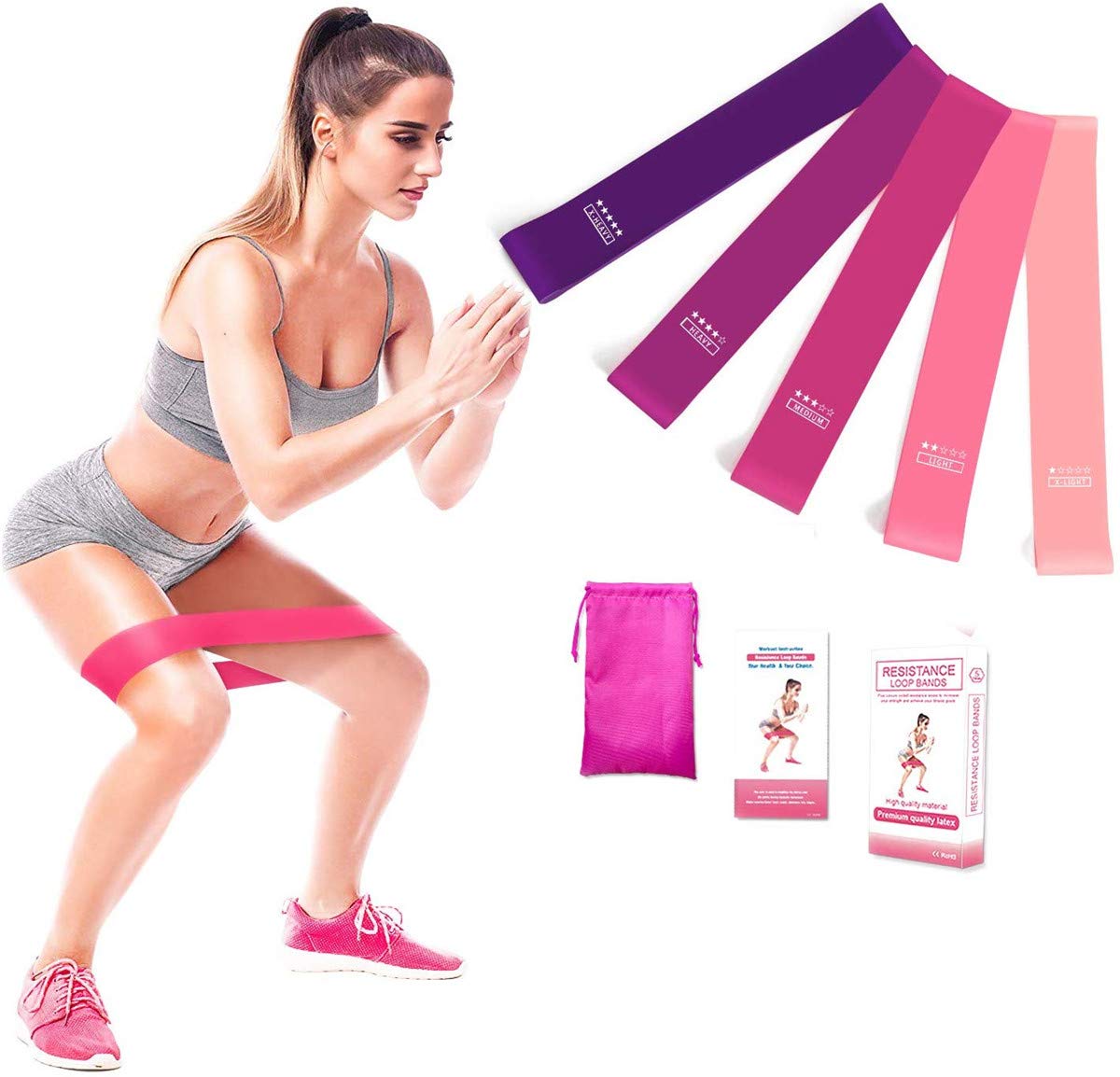 Premium 6.5ft Exercise Resistance Bands Set for Full Body Workout - Latex-Free Strength Training Bands for Legs, Butt, Arms & Shoulder - Ideal for Yoga, Pilates, Physical Therapy & Home Gym - Includes Workout Chart for Men, Women, Seniors & Kids