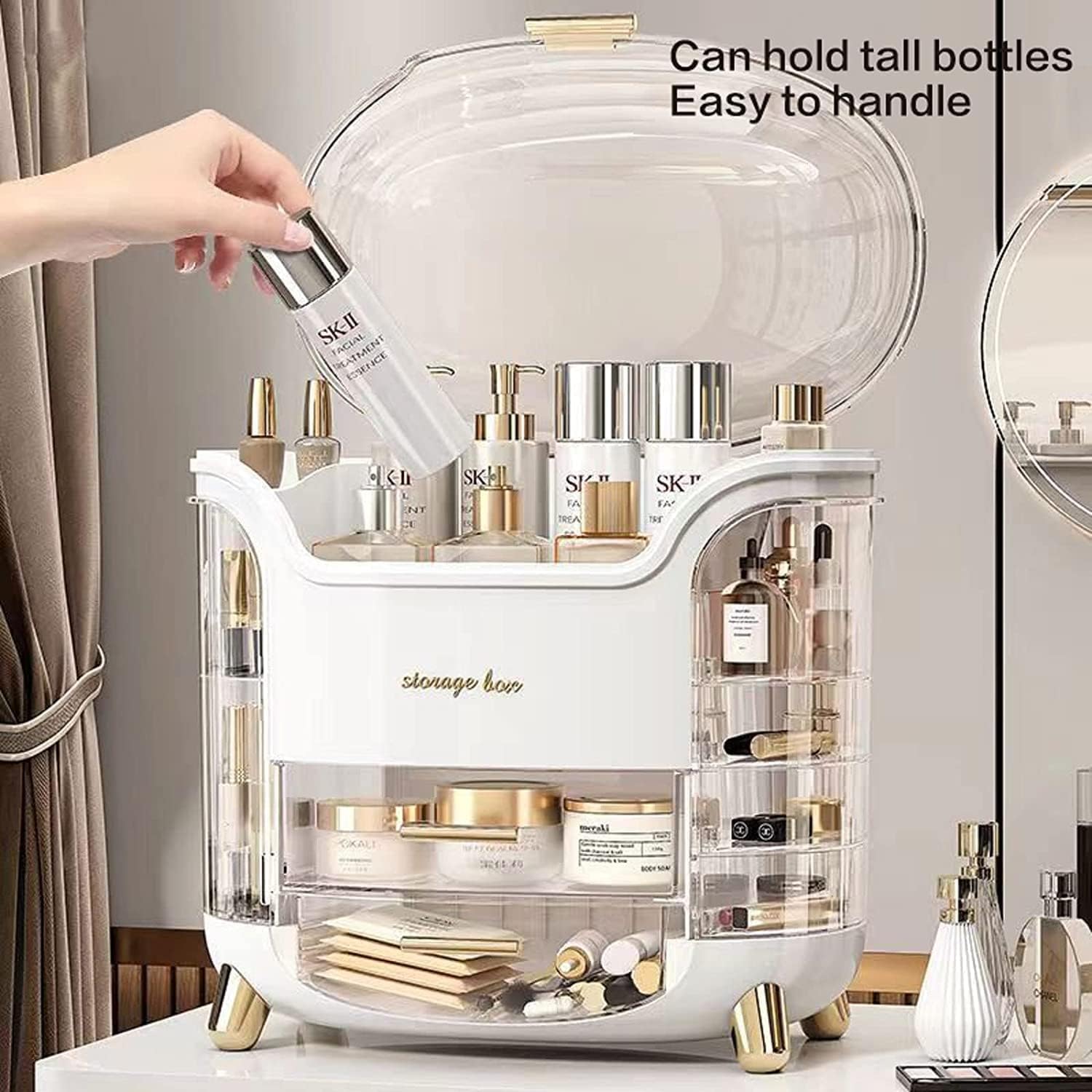 NestPlay Silicone Dustproof Cosmetic Storage Box | Large Makeup Organizer with Lid & Drawers | Vanity Jewelry & Lipstick Case | Perfect for Bedroom, Bathroom & Travel Organization