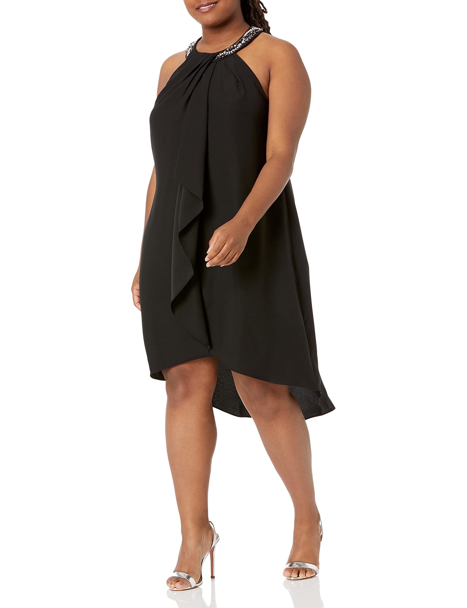 S.L. Fashions Women's Plus Size Jewel Neck Hi-Low Halter Dress - Flattering Casual & Party Wear for Curvy Women - Perfect for Weddings, Date Nights & Special Occasions