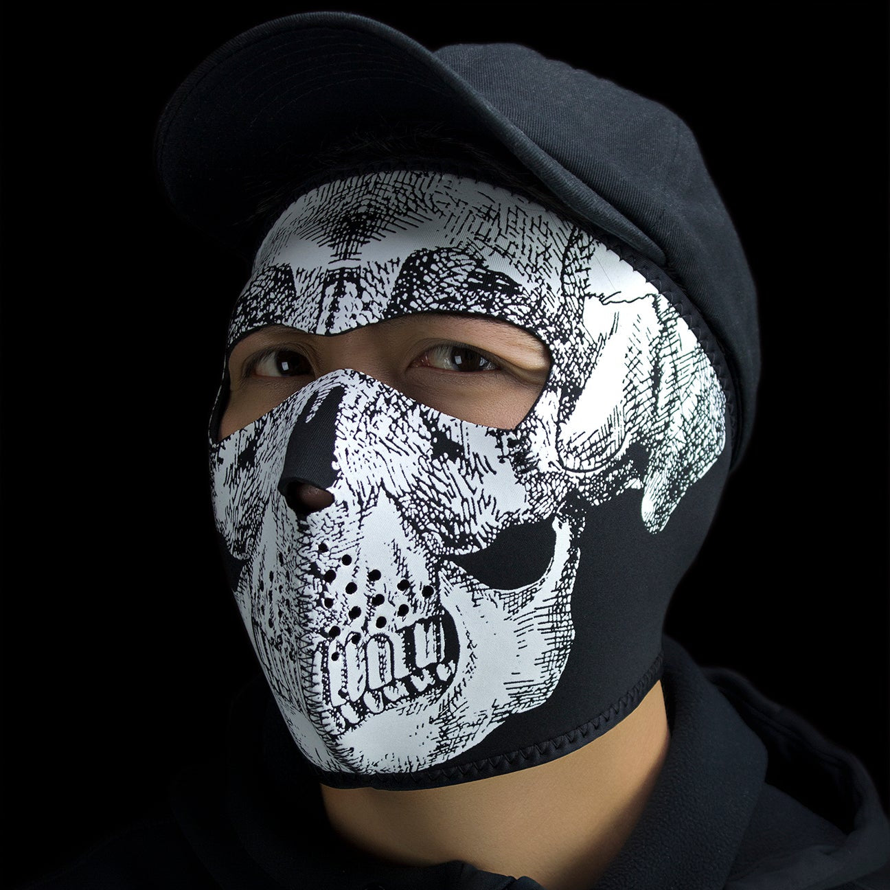 ZANheadgear Full Face Mask - Black & White Skull Design Glow in The Dark Neoprene for Halloween, Cosplay & Rave Parties