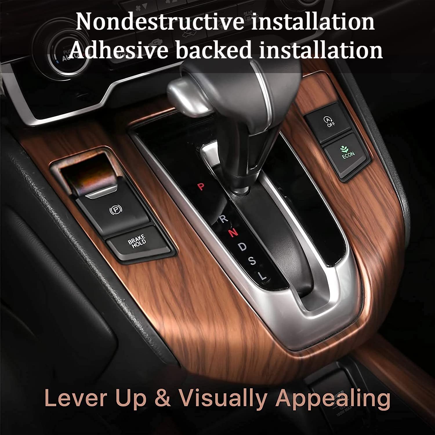 Honda CRV CR-V 2017-2022 Gear Shift Panel Cover - Wood Grain Transmission Decoration Accessory for LX EX EX-L Touring Gas Models | Car Interior Upgrade & Protection