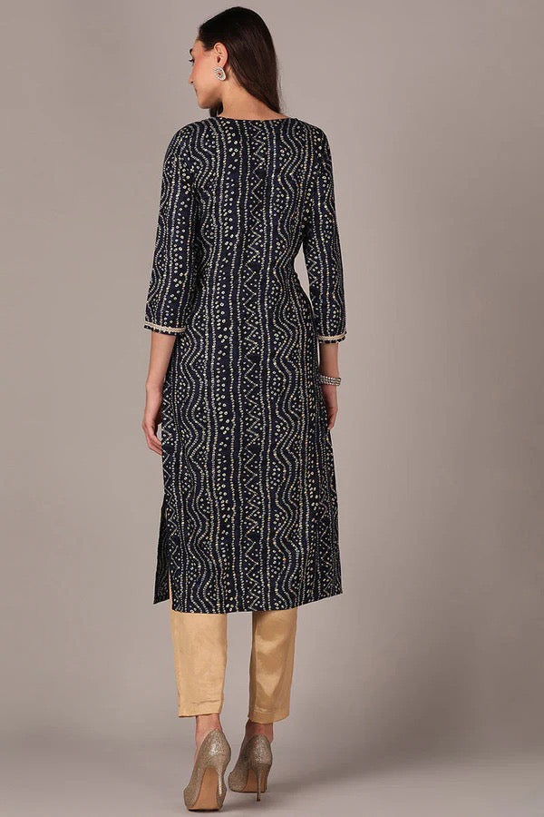 Stylish Navy Blue Bandhini Indian Kurti/Kurta for Women | Traditional Handmade Cotton Tunic Top | Perfect for Festivals, Weddings & Casual Wear