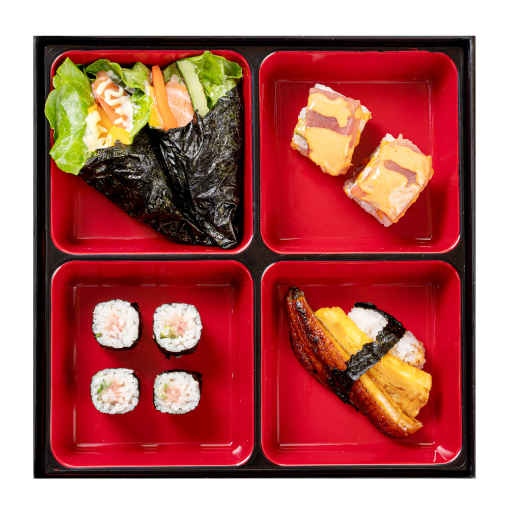 Premium Japanese Bento Box - Square Black & Red Lunch Container with 4 Compartments (10x10x2.25 Inches) - Ideal for Office, School, Picnics & Meal Prep - 1 Count