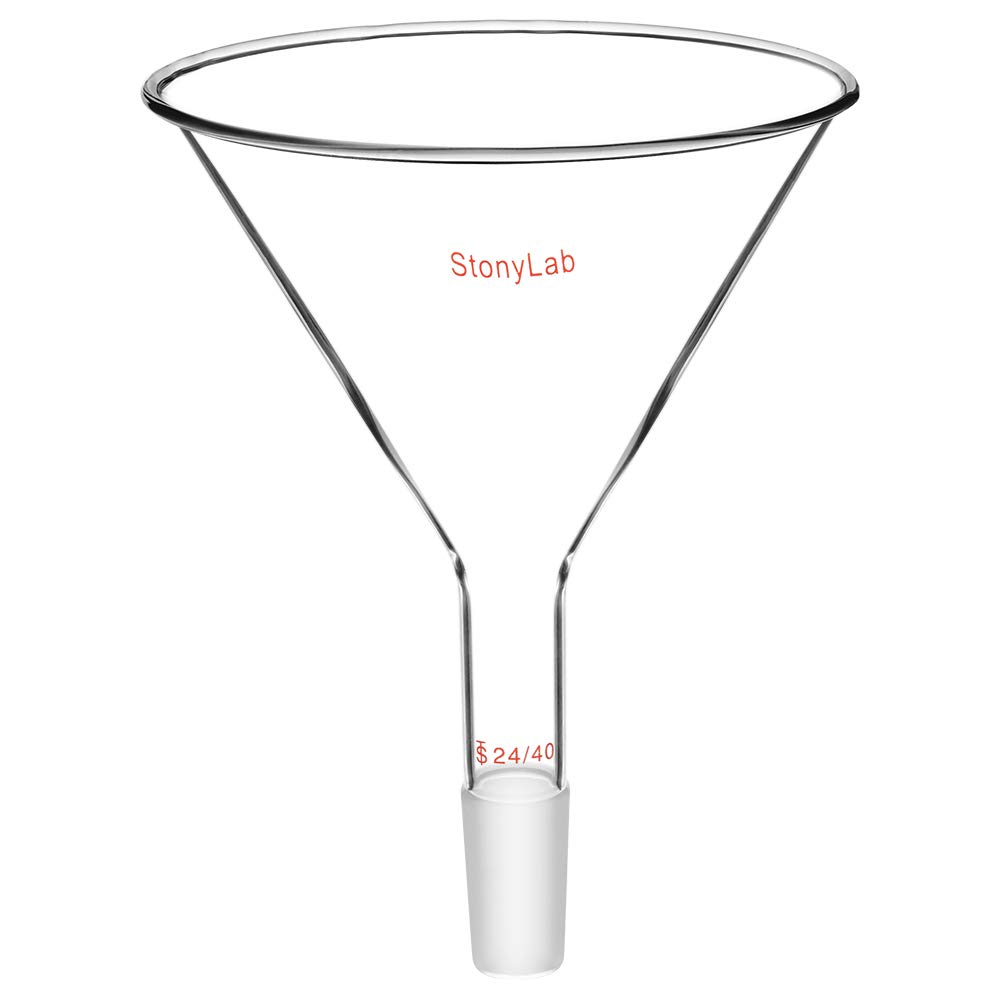 StonyLab Glass Short Stem Powder Funnel - 150mm Top Diameter, 24/40 Inner Joint - Premium Filter Funnel for Chemistry Labs & Essential Oil Distilling