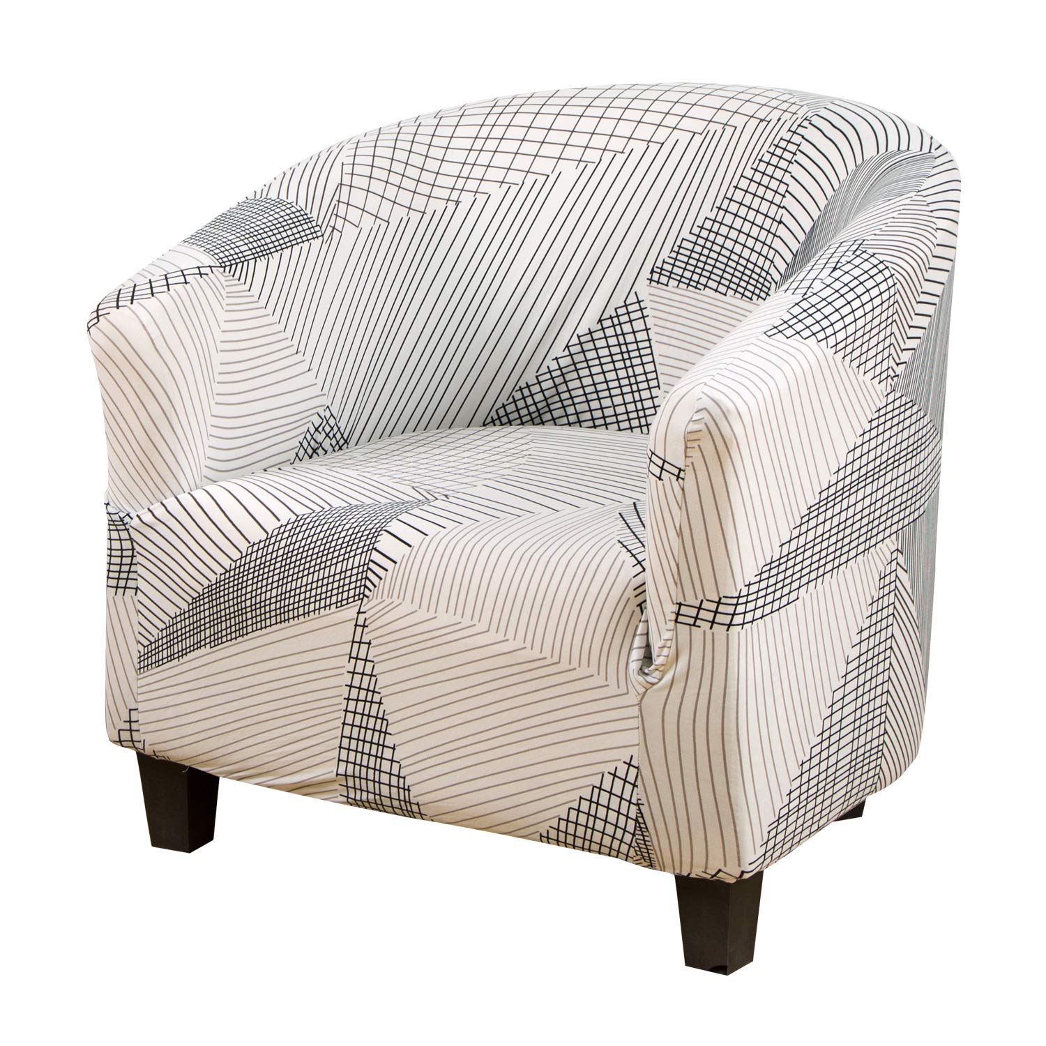 GULI Velvet Tub Chair Covers - Stretchable Armchair Slipcovers, Luxury Sofa Protectors, Washable Spandex Plush Furniture Covers for Club Chairs (Black & White Stripes) | Perfect for Living Room, Bedroom & Office Decor
