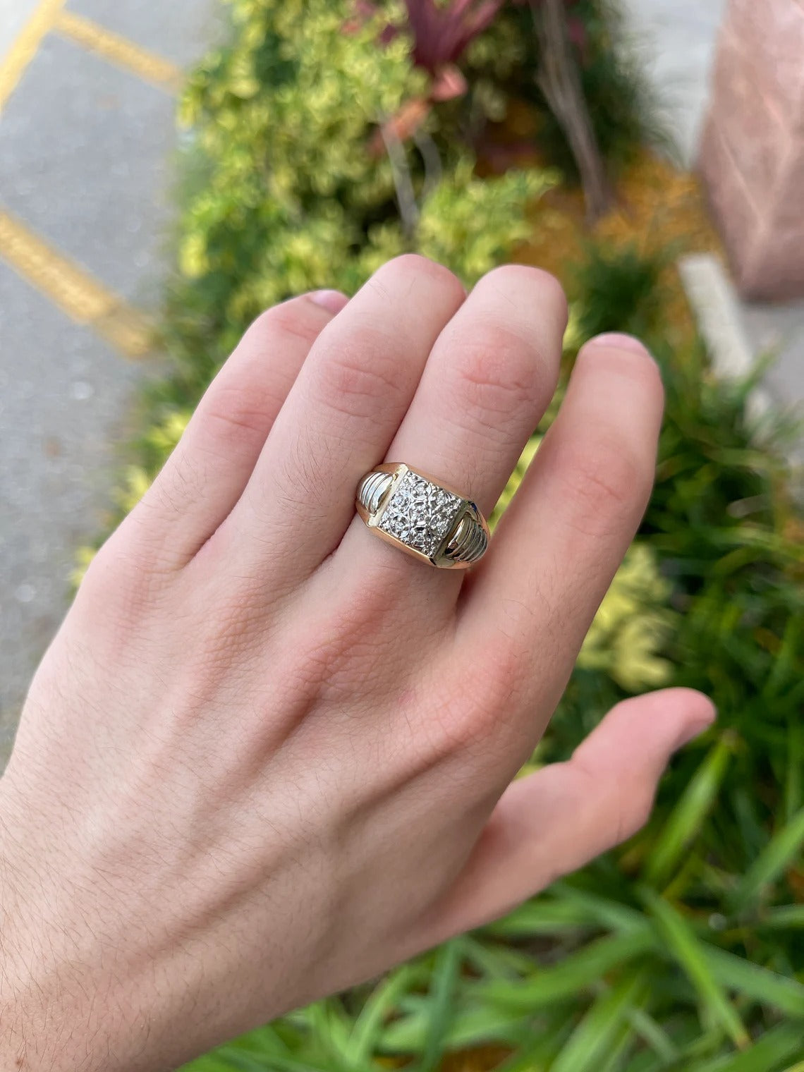 14K Two-Tone Men's Diamond Cluster Ring - 0.25 Carats, Adjustable Size for Comfort - Perfect for Weddings, Anniversaries & Special Occasions