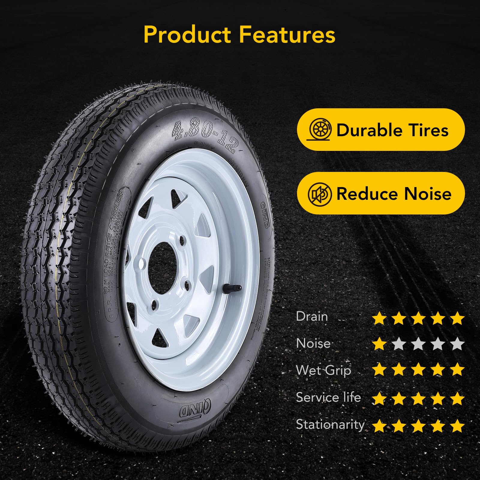GARVEE 2 Pack 480x12 6PR Trailer Tires with 4 Lug 12