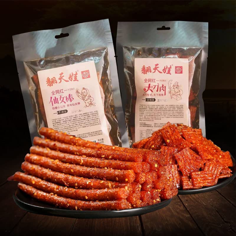 Spicy Strip Small Gluten Snacks - Sweet & Spicy Chinese Instant Food - 101g per Bag (Long + Block, 2 Bags) - Perfect for Office Snacking, Road Trips & Late-Night Cravings