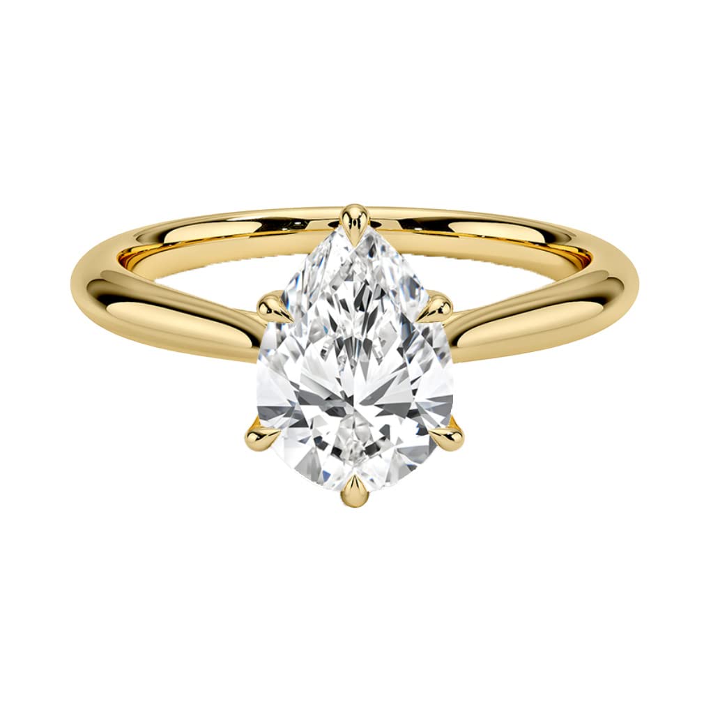 1 CT Moissanite Engagement Ring for Women - Wedding Band & Bridal Set - Solitaire Minimalist Dainty Ring in 925 Silver or 10K/14K/18K Solid Gold - Anniversary Promise Gift for Her (Yellow Gold, Pear Shape) - Perfect for Proposals, Weddings & Romantic Occasions