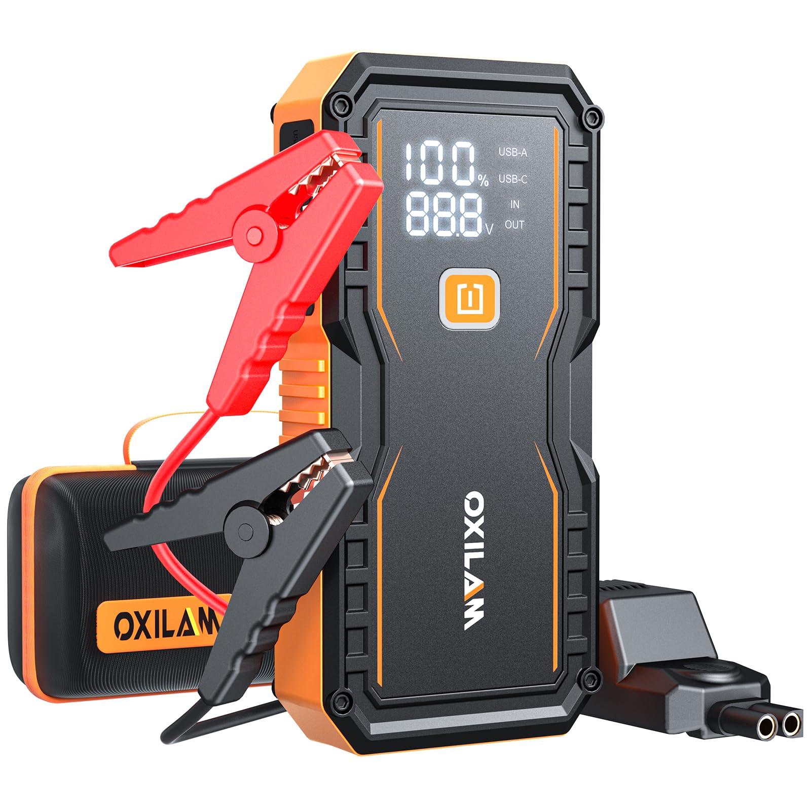 OXILAM 6000A Portable Jump Starter for Cars, Trucks & SUVs - 12V Lithium Battery Booster with Jumper Cables, LED Display, USB/Type-C Power Bank, Emergency Light - Perfect for Roadside Emergencies & Outdoor Adventures