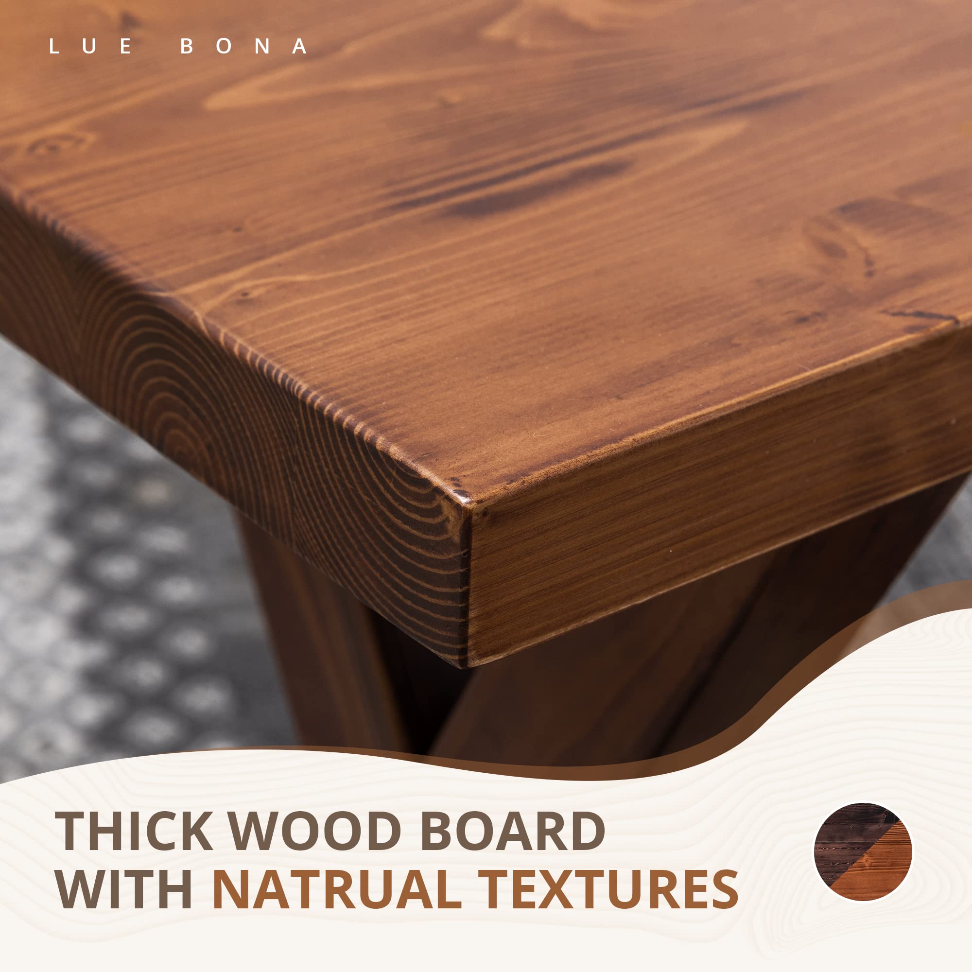 LUE BONA 47 Inch Solid Wood Dining Bench - Farmhouse Style Kitchen Bench with Natural Wood Grain - Heavy Duty Rectangular Dining Table Bench for Home, Kitchen & Dining Room - Light Brown - Perfect for Farmhouse Decor, Kitchen Islands & Breakfast Nooks