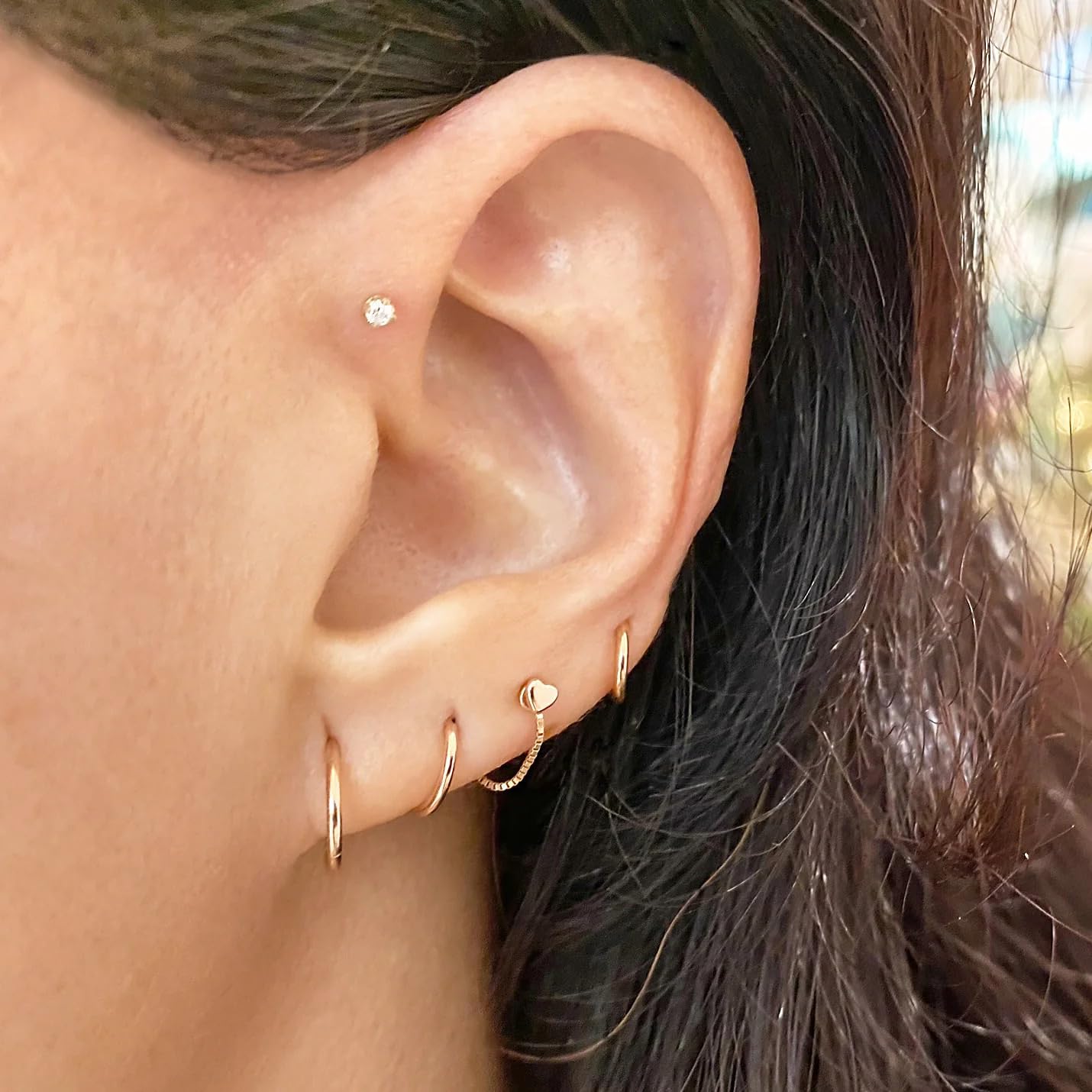 14K Rose Gold Nose Hoop & Cartilage Earring - 4 Sizes Petite Seamless Ring for Sensitive Ears - Dainty Nose & Ear Jewelry for Everyday Wear & Special Occasions
