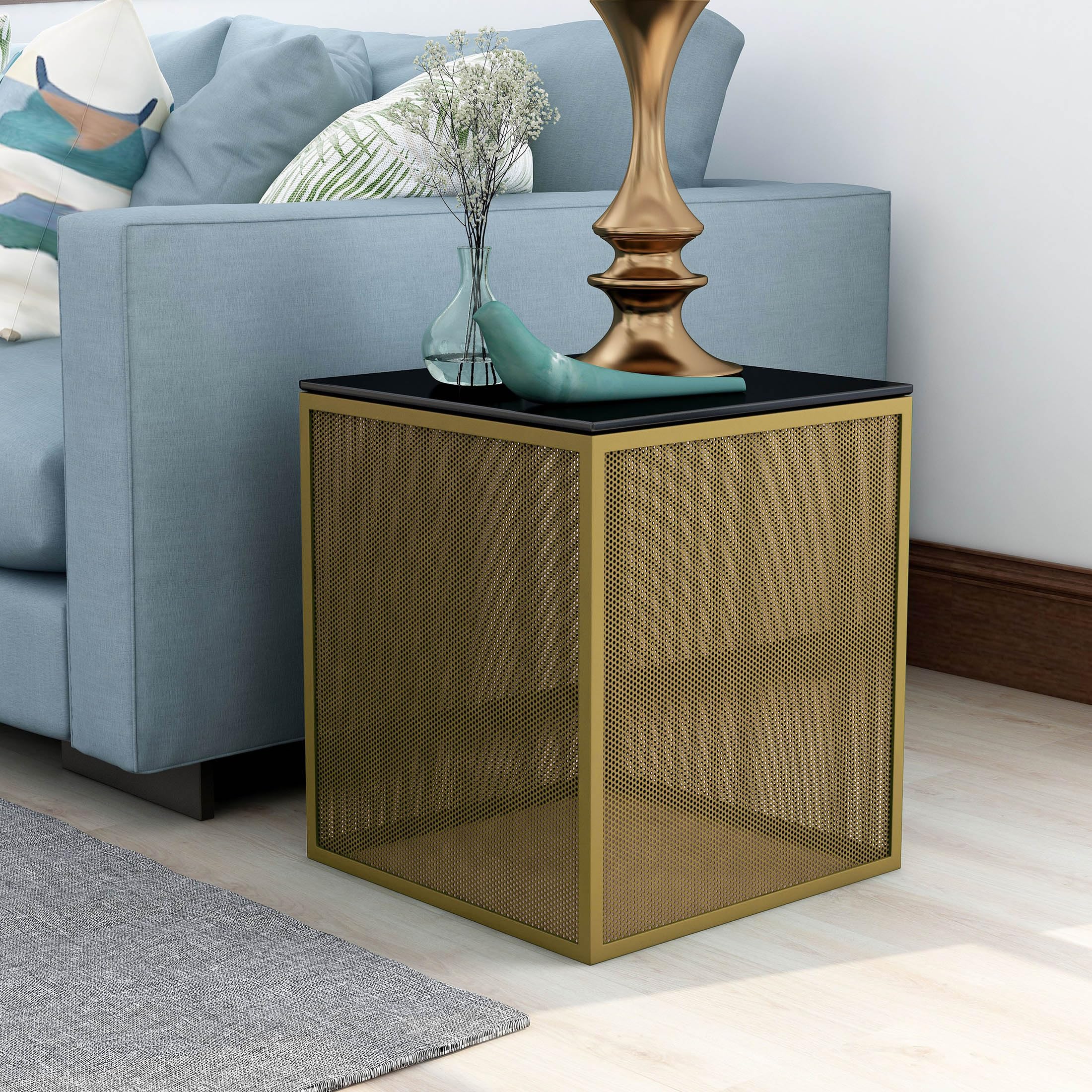 Furniture of America Kelforia Modern Gold Glass Top Side Table - Stylish End Table for Living Room, Bedroom & Office Decor