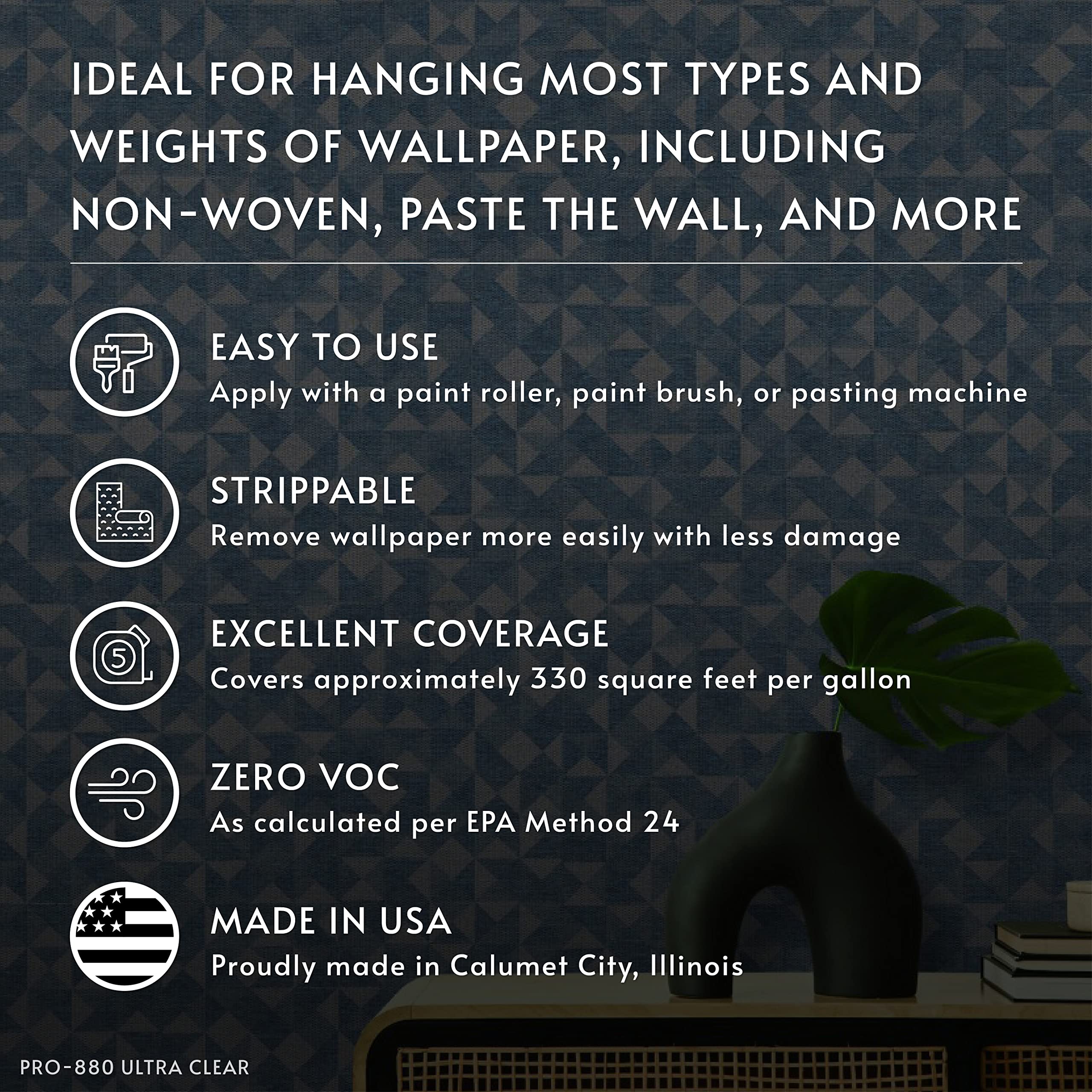 Ultra® Clear Strippable Wallpaper Adhesive PRO-880 (5 Gallons - Covers 1,650 sq. ft.) - Easy Peel Removable Glue for Wallpaper Installation & Home Renovation Projects