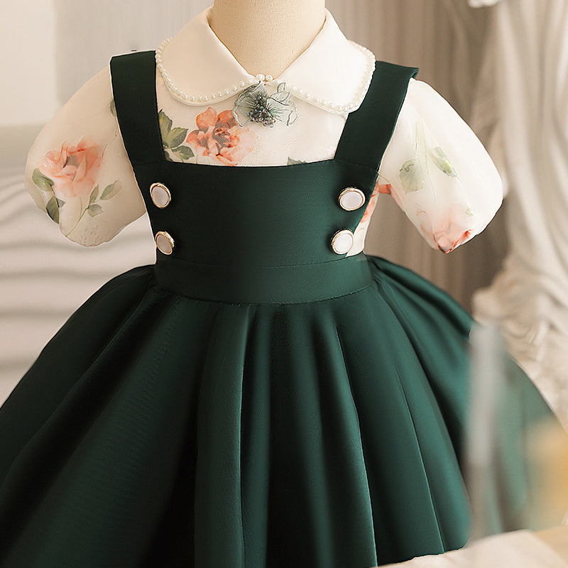 Vintage Print Baby Girl Easter Dress with Doll Collar - Sweet Princess Pageant Dress for Easter Sunday, Photo Shoots & Special Occasions