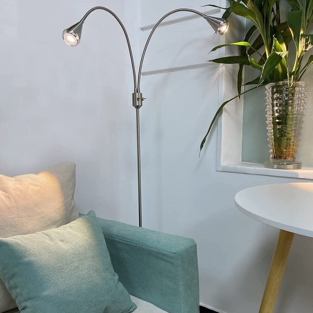 Modern Adjustable LED Floor Lamp for Living Room - 2 Light Reading Lamp with Brightness Control - Perfect for Home Office, Bedroom & Study Room