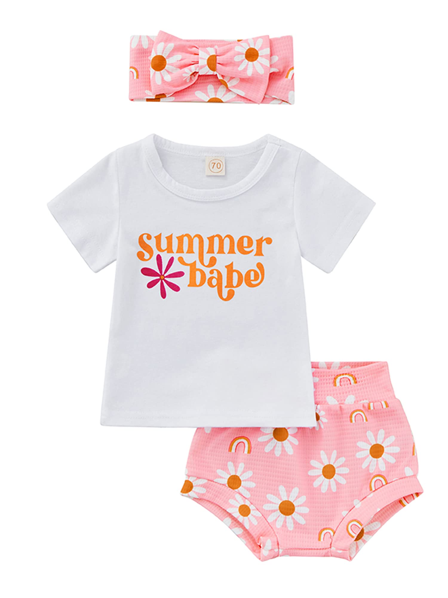 Baby Girl Summer Outfit Set - Short Sleeve Top, Daisy Shorts & Headband for Newborns & Infants | Perfect for Playdates, Beach Trips & Family Photos