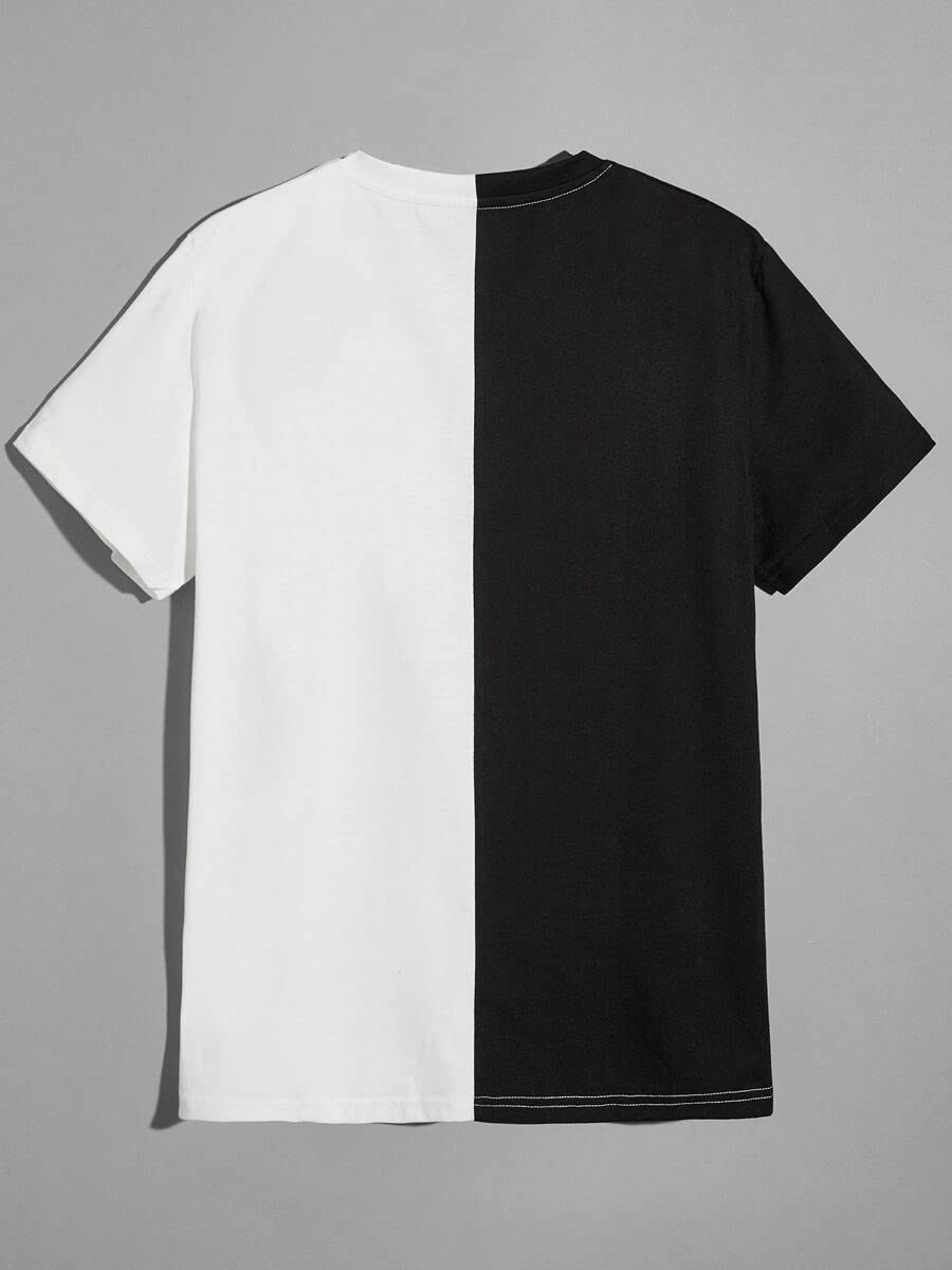 JSBHS Men's Colorblock Letter Graphic Tee - Heavyweight Crew Neck Short Sleeve T-Shirt (Multi Color, Size XL) - Casual Streetwear for Everyday Wear & Outfits