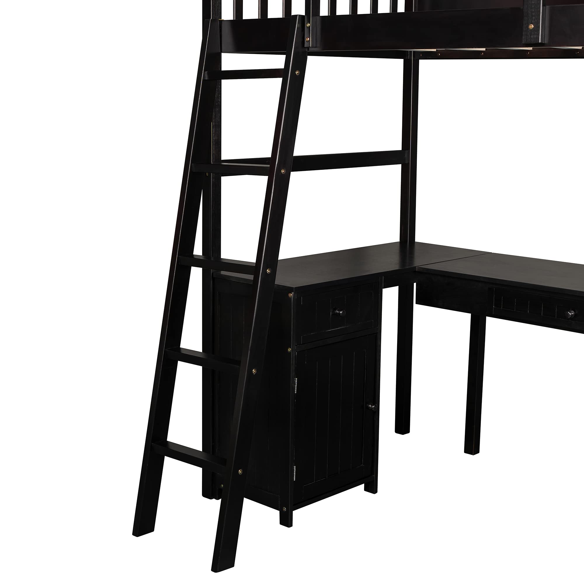 **Twin Size Wood Loft Bed for Kids with Desk, Drawers, Cabinet & Shelves - Space-Saving Multi-Functional Loft Bed Frame - No Box Spring Needed (Espresso) - Perfect for Small Bedrooms, Dorms & Kids' Rooms**