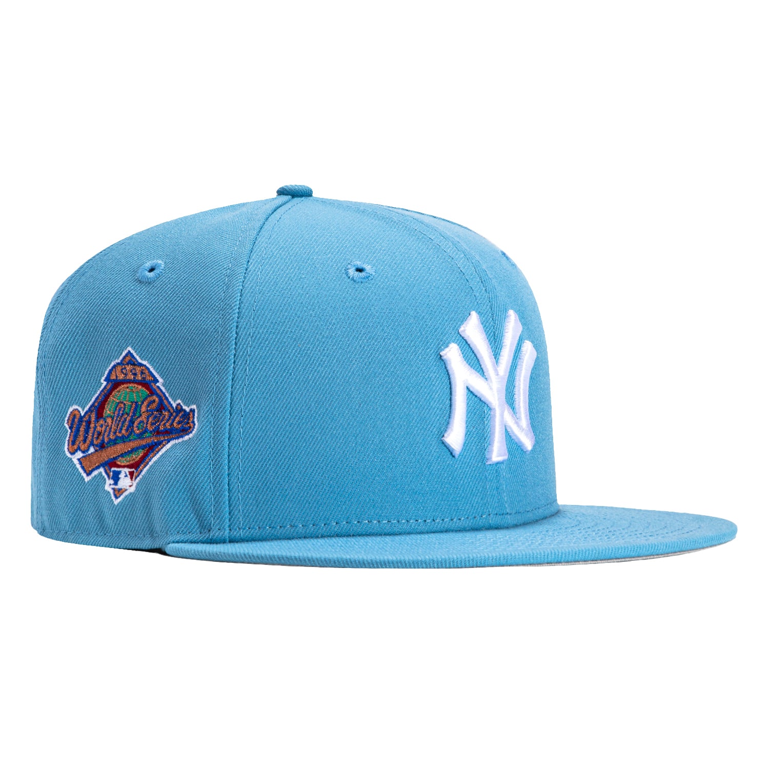 New Era 59Fifty New York Yankees 1996 World Series Patch Snapback Hat - Light Blue & White - Perfect for Baseball Games, Fan Collections, and Streetwear Fashion