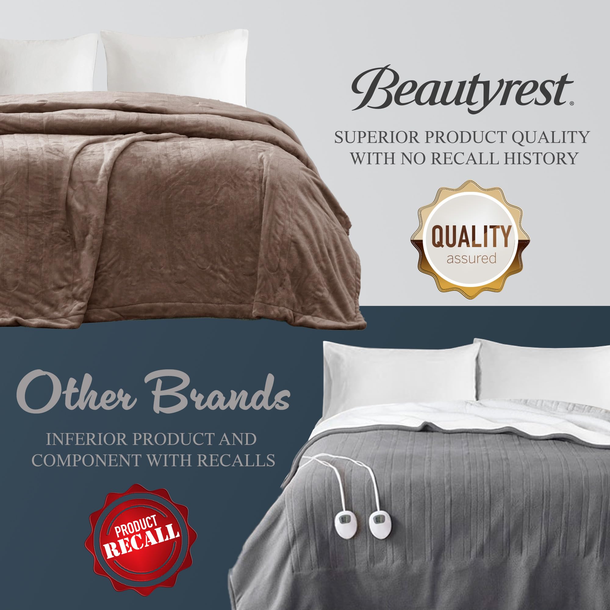 Beautyrest Electric Heated Blanket for Cold Weather - Fast Heating, Auto Shut Off, Zero EMF, 6 Heat Settings, UL Certified, Mink Queen Size (90