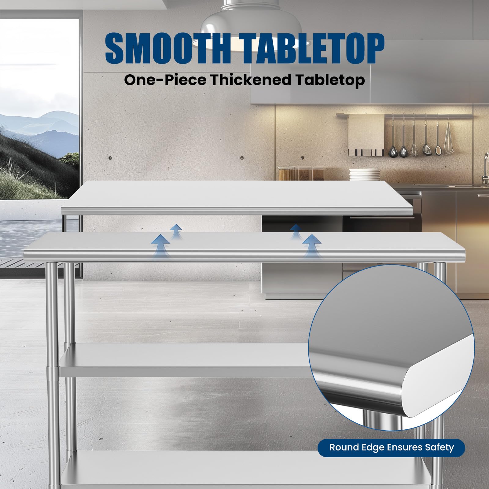 Stainless Steel Commercial Work Table 24x48 Inches with Wheels & 2 Adjustable Shelves - Heavy Duty Metal Food Prep Table for Restaurant, Kitchen, Outdoor BBQ, Catering & Food Service
