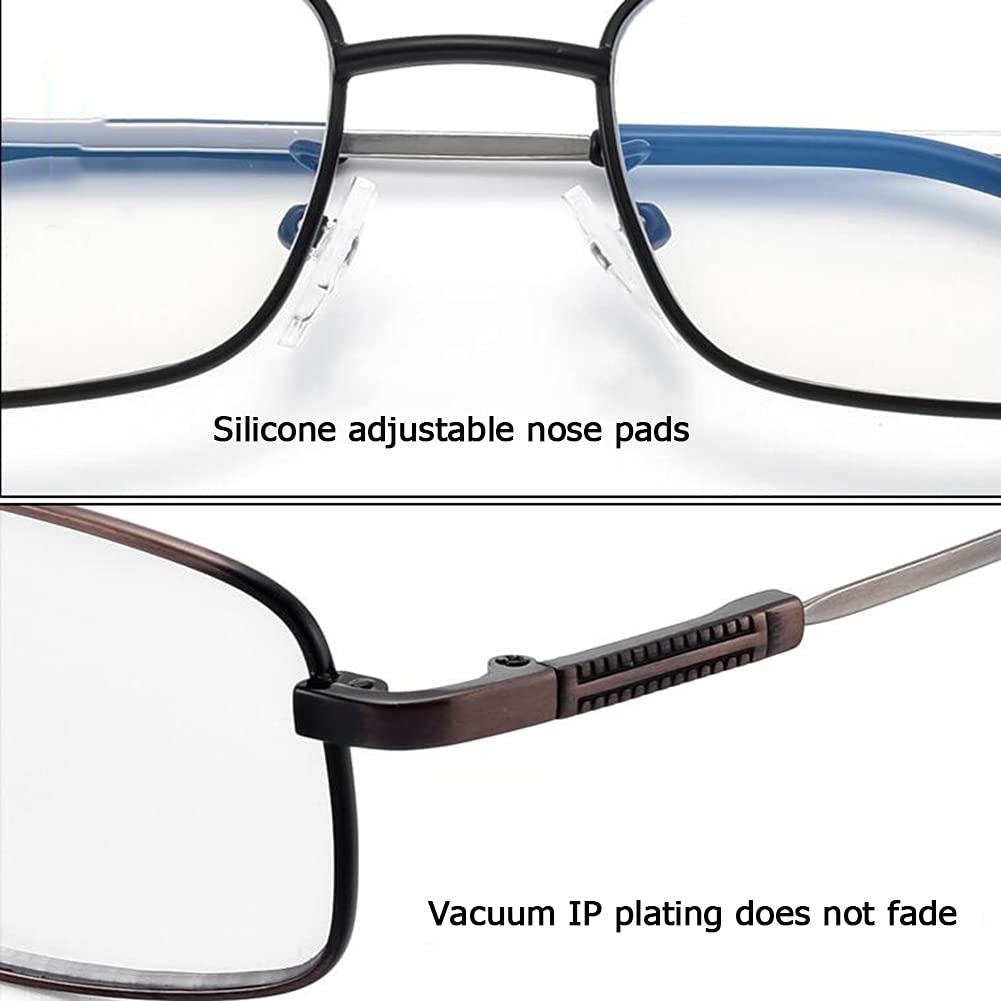 Progressive Bifocal Reading Glasses for Men - Blue Light Blocking Readers with Metal Frame, Anti Glare UV Protection & Spring Hinges - Perfect for Computer Work, Reading & Office Use