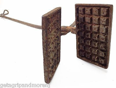 Premium Forged Iron Long Handle Waffle Maker with Secure Lock - Perfect for Camping, Outdoor Cooking & Rustic Kitchen Decor