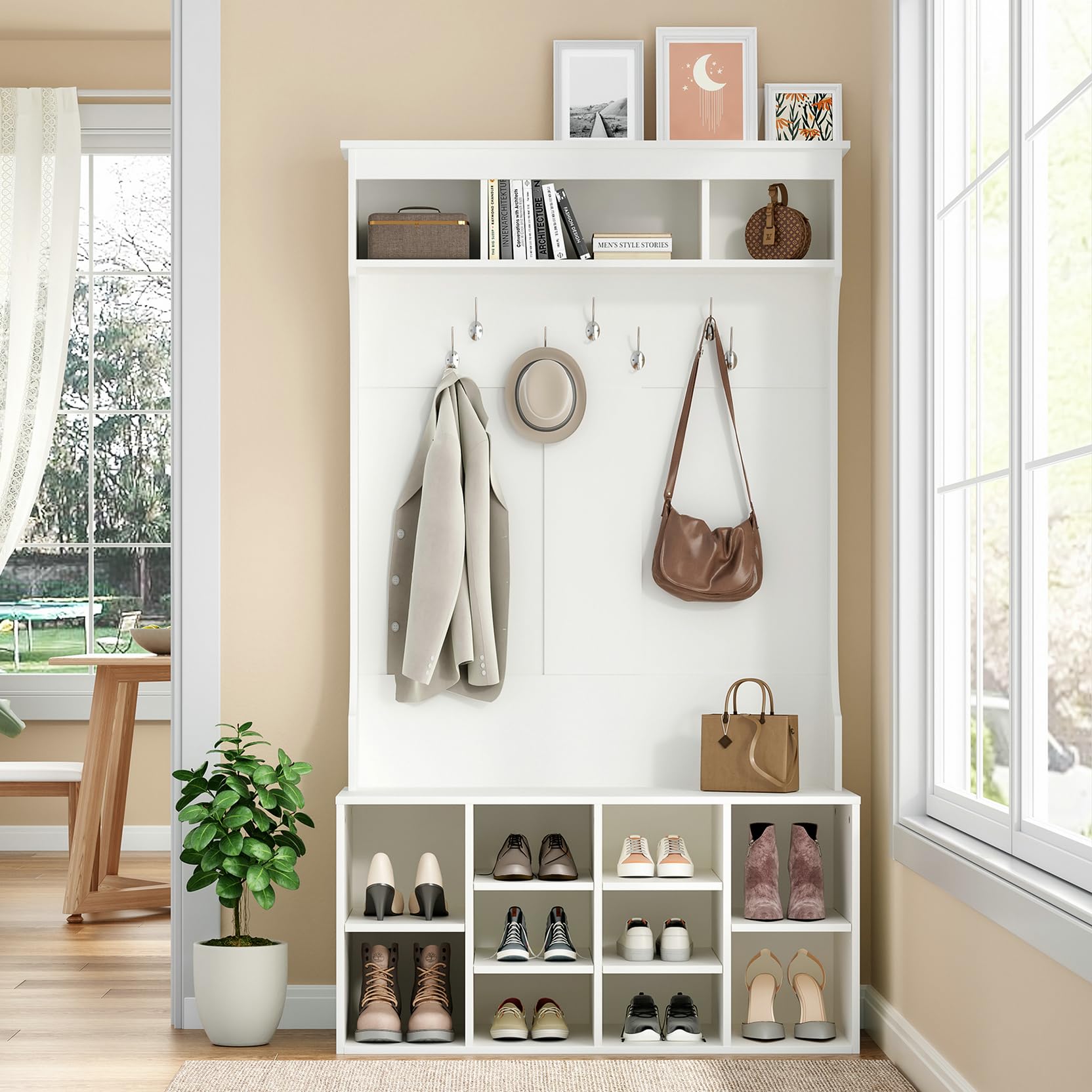 Soohow 70.9 Inches Freestanding Entryway Hall Tree with Bench, 7 Coat Hooks & Shoe Storage - Adjustable Mudroom Organizer for Entryway, Foyer or Laundry Room Organization