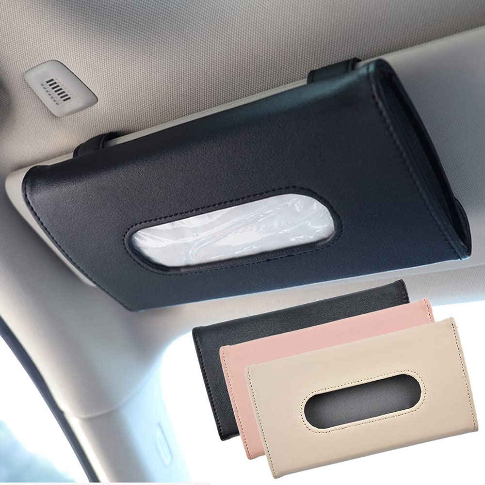 3 Pack PU Leather Car Visor Tissue Box Holder - Sun Visor Napkin Organizer for Car, Hanging Tissue Dispenser for Auto Accessories | Perfect for Road Trips, Commuting & Keeping Your Vehicle Clean