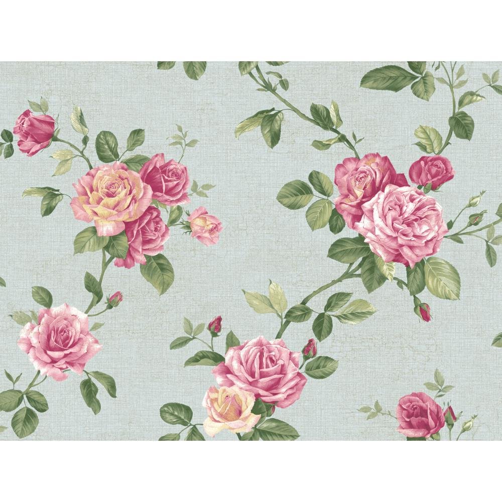 Blue PN0472 Rose Trail Wallpaper - Floral Peel and Stick Wallpaper for Bedroom, Living Room, Bathroom Decor - Self-Adhesive Removable Wallpaper for Home Renovation