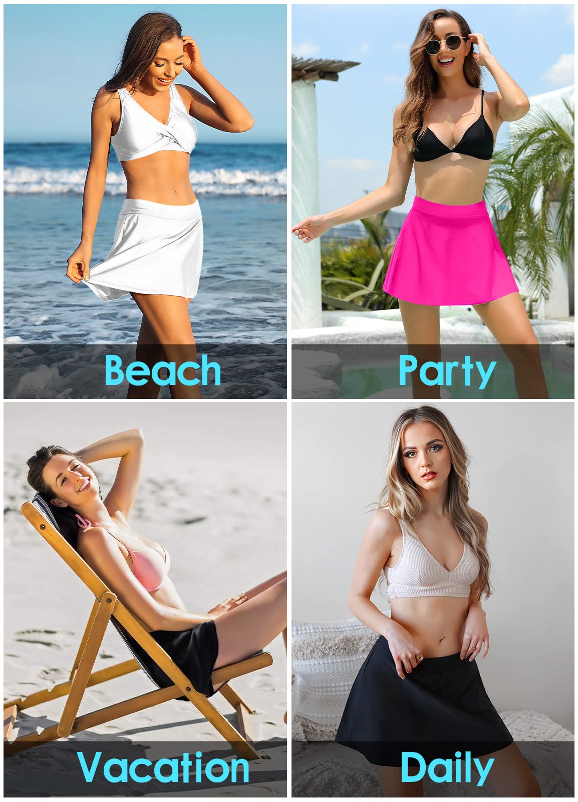 Beautyin Women's Tummy Control Swim Skirt with Built-in Briefs - High Waist Swimwear for Beach, Pool & Vacation | Solid Color Tankini Bottoms for Swimming, Surfing & Water Sports