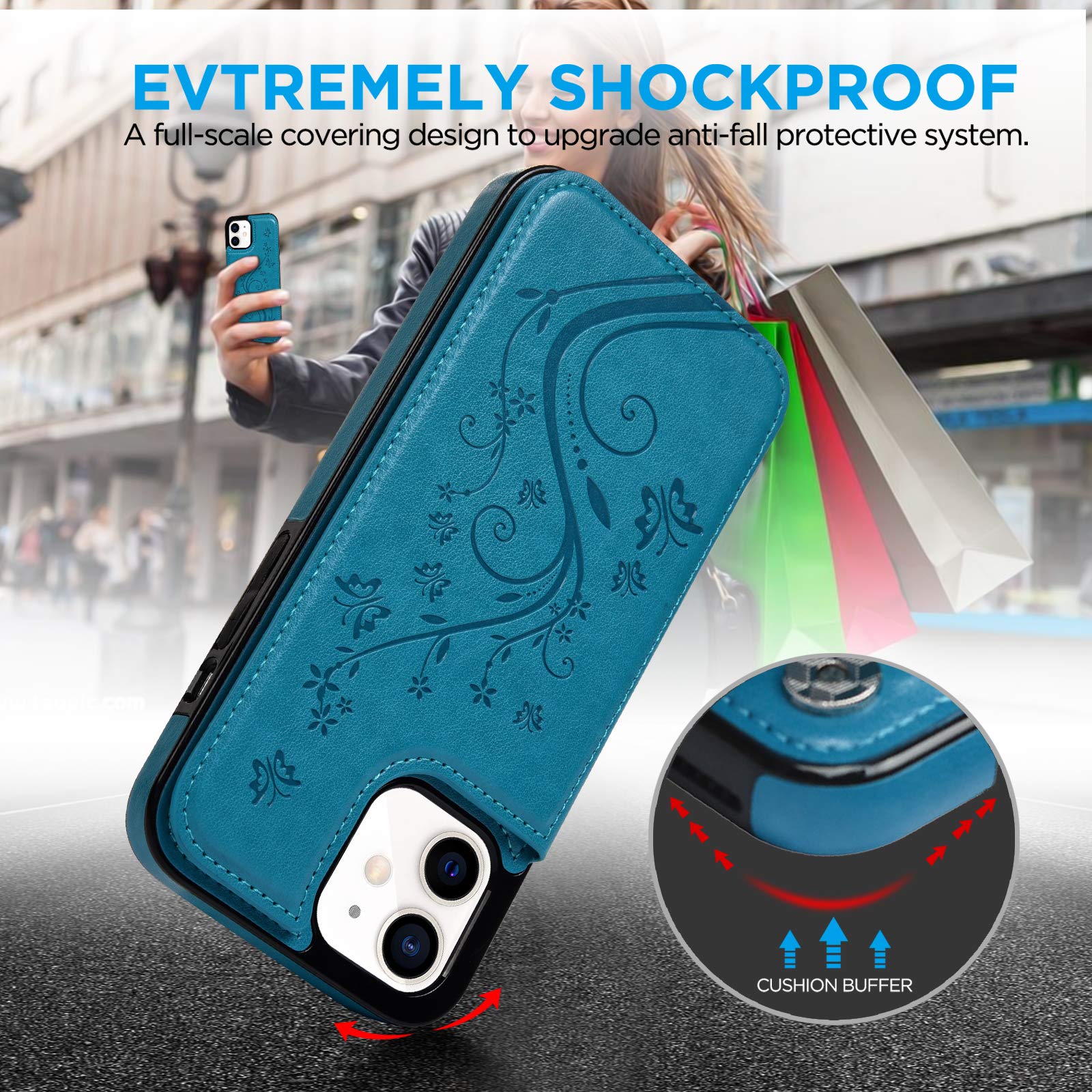 Premium PU Leather iPhone 12 Mini 5G Wallet Case with Card Holder - Embossed Butterfly Design, Magnetic Closure & Shockproof Protection for 5.4