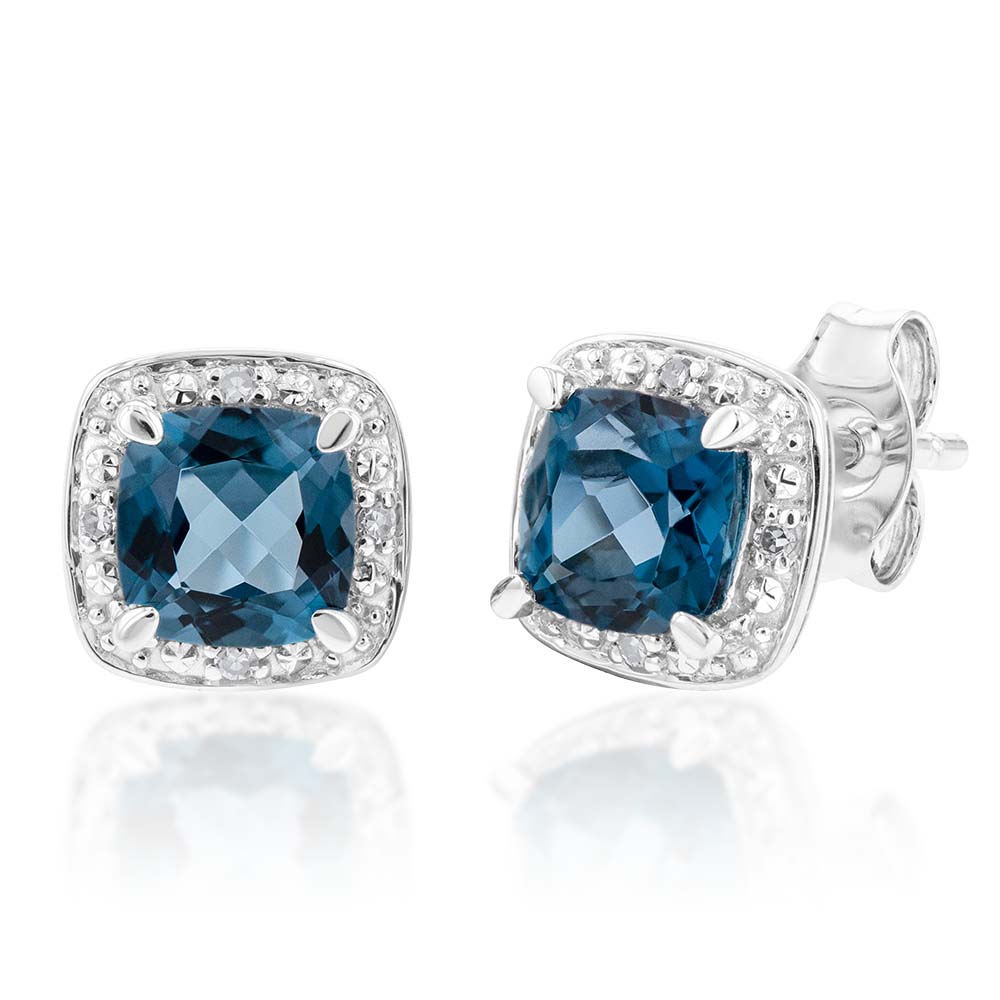 9ct White Gold 1.40ct London Blue Topaz and Diamond Stud Earrings for Women - Elegant Jewelry Gift for Birthday, Anniversary & Special Occasions