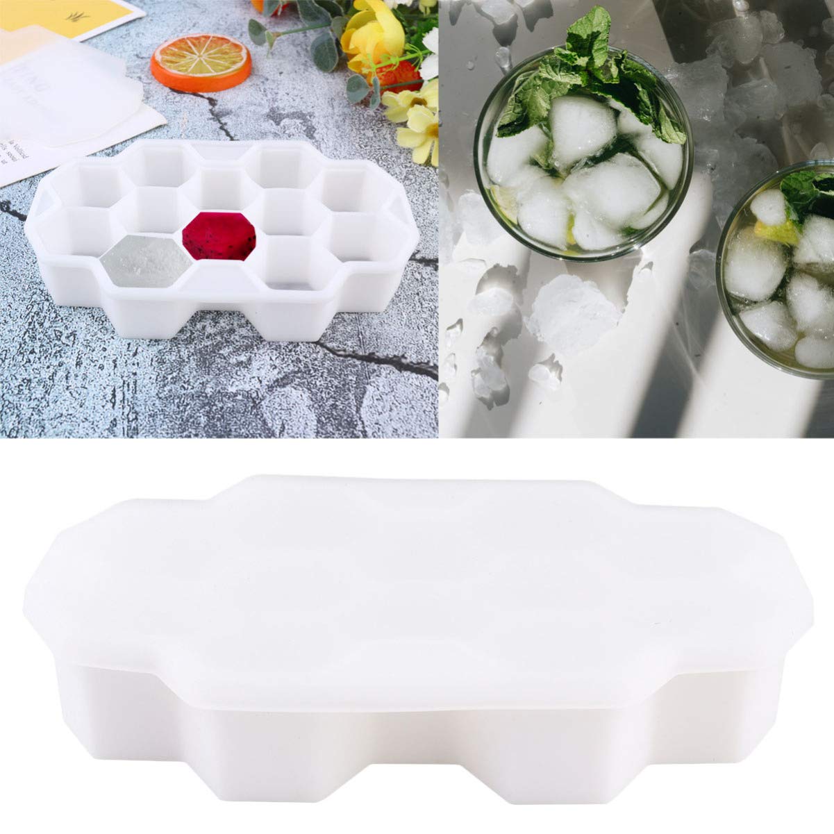 Hemoton 2-Pack 12-Cavity Honeycomb Ice Cube Trays with Lids - Whiskey Ice Molds, Silicone Ice Grids for Cocktails, Chocolate & DIY Ice Cream - Perfect for Freezer, Parties & Home Bars