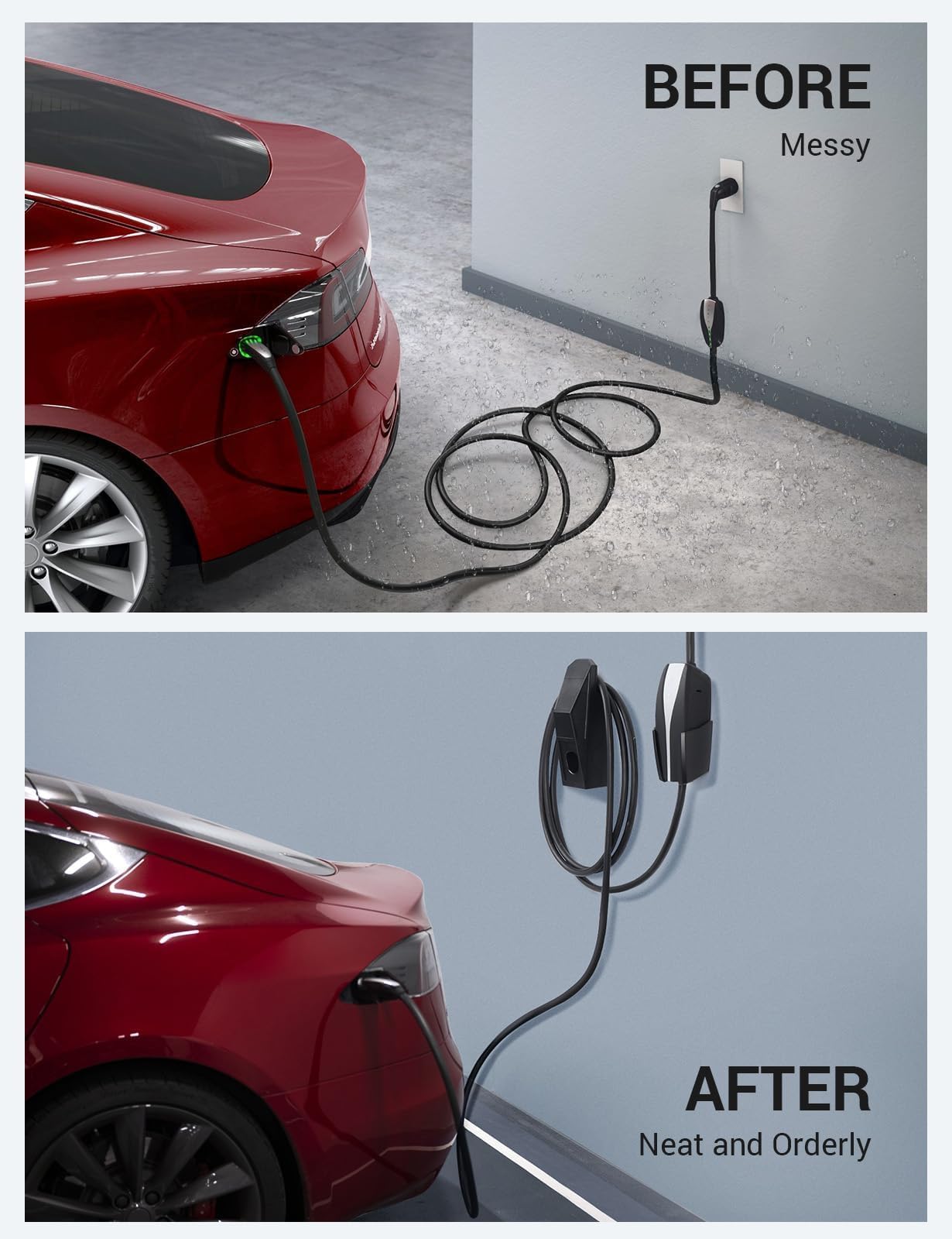 BASENOR Tesla Wall Mount Charger Holder & Cable Organizer for Model 3/Y/S/X & Cybertruck - Includes Chassis Bracket (CA300, Black) - Perfect for Home Garage & Travel Charging Organization