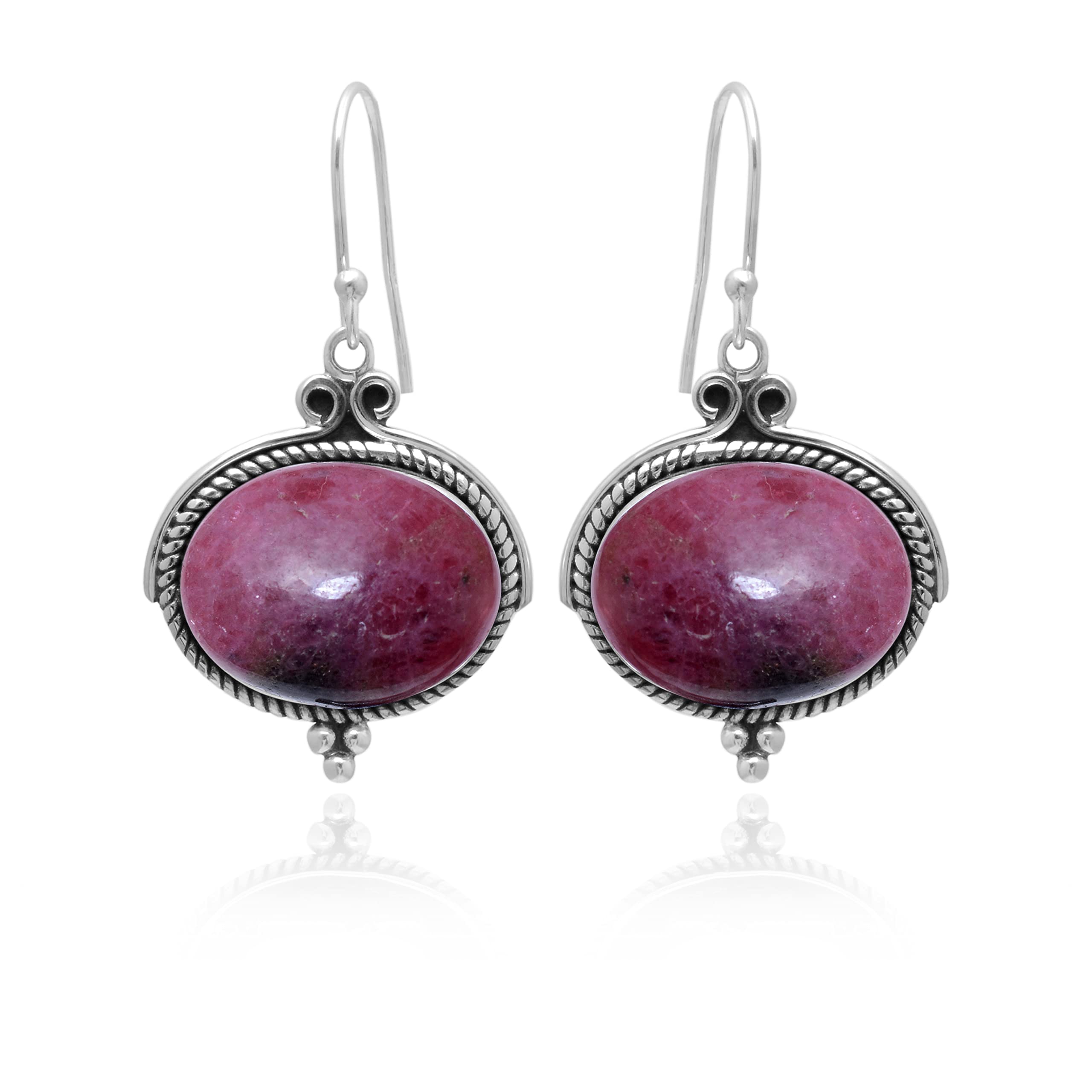 Veracity Jewelry Rhodonite Earrings for Women - 925 Sterling Silver Dangle Earrings with Pink Red Gemstone - Handmade Healing Crystal Jewelry Gift for Mom, Wife, Girlfriend - Perfect for Valentine's Day, Anniversary & Special Occasions