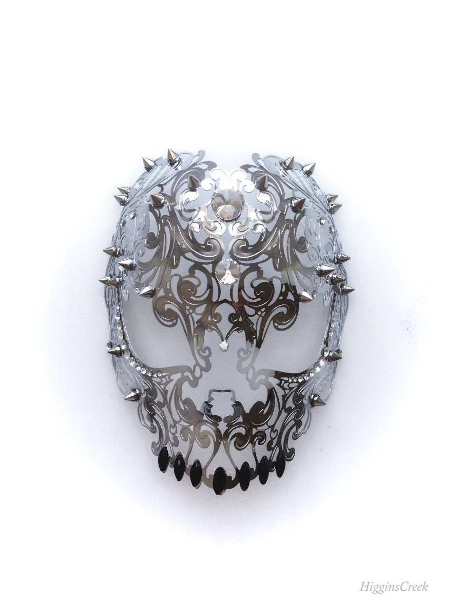 Spiked Metal Skull Mask - Silver Gothic Halloween Costume Accessory for Cosplay, Horror Parties & Motorcycle Riding | Heavy Duty Steel Face Cover