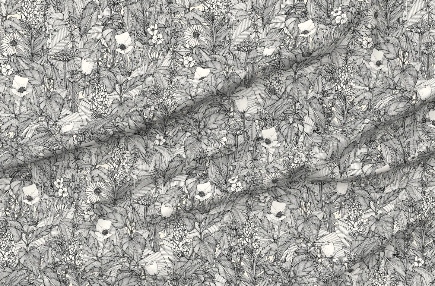 Premium Spoonflower Fabric - Grass Illustration Garden Daisy Thistle Botanical Print on Soft Minky Fabric by The Yard | Perfect for Sewing Baby Blankets, Quilt Backing & Plush Toys | DIY Nursery Decor, Home Decor Projects & Crafting