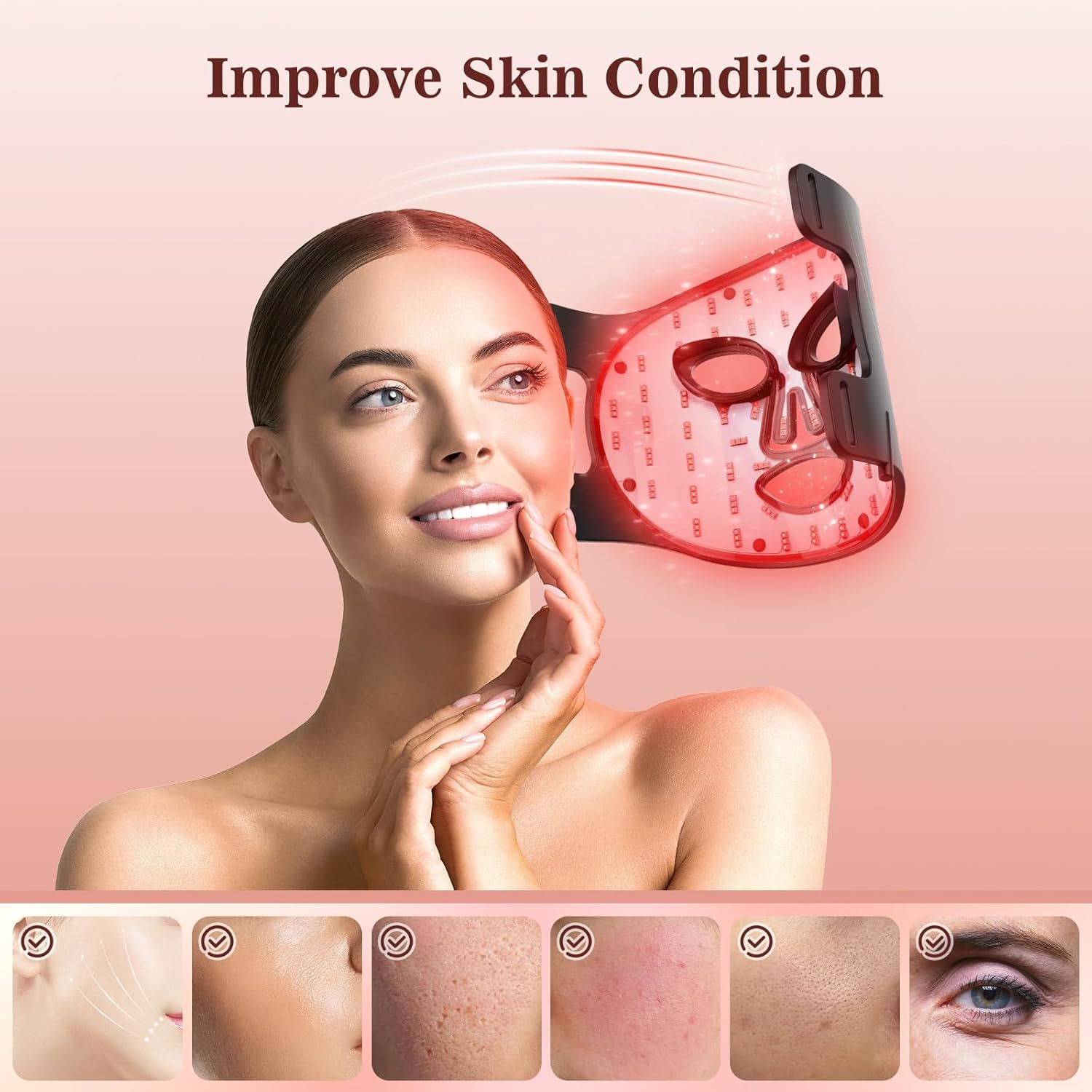 Red Light Therapy Mask for Face - 3 Modes Portable LED Light Therapy Device with Remote Control, Near-Infrared 850nm & 180 LED Beads for Anti-Aging & Skin Rejuvenation | Perfect for Home Use, Acne Treatment & Relaxation