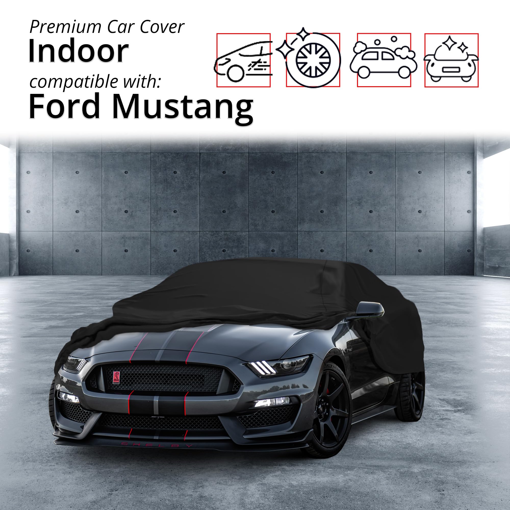 Premium Scratch-Resistant Indoor Car Cover for Ford Mustang (2005-2024) - Black Satin Ultra Soft Material with Warranty | Perfect for Garage Storage & Vehicle Protection