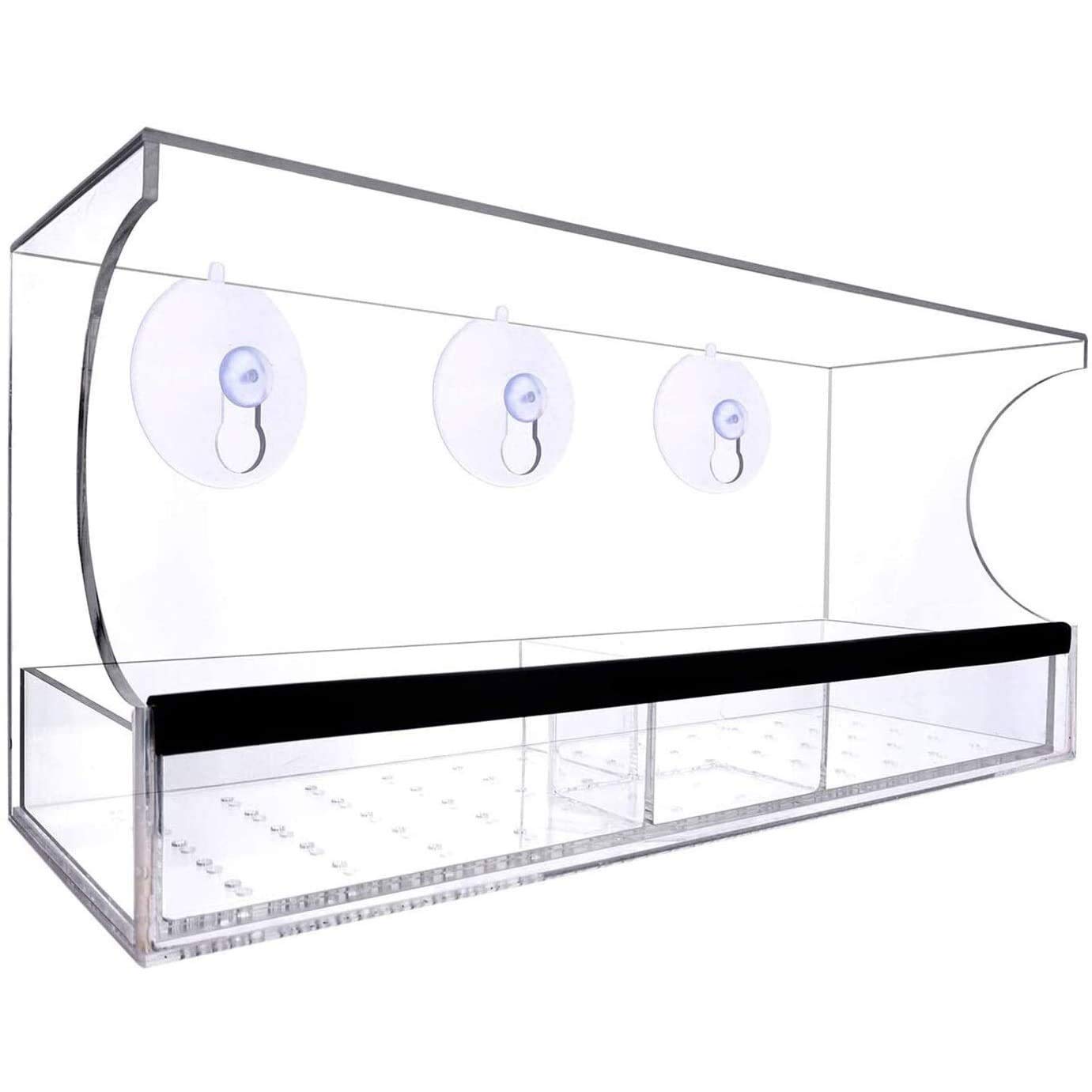 ZBQLKM Acrylic Transparent Window Bird Feeder for Outdoors - Large Capacity with Lift-Out Tray, Drainage Holes & 3 Strong Suction Cups | Weatherproof & Durable | Perfect Gift for Bird Lovers | Ideal for Backyard, Garden, and Patio Use