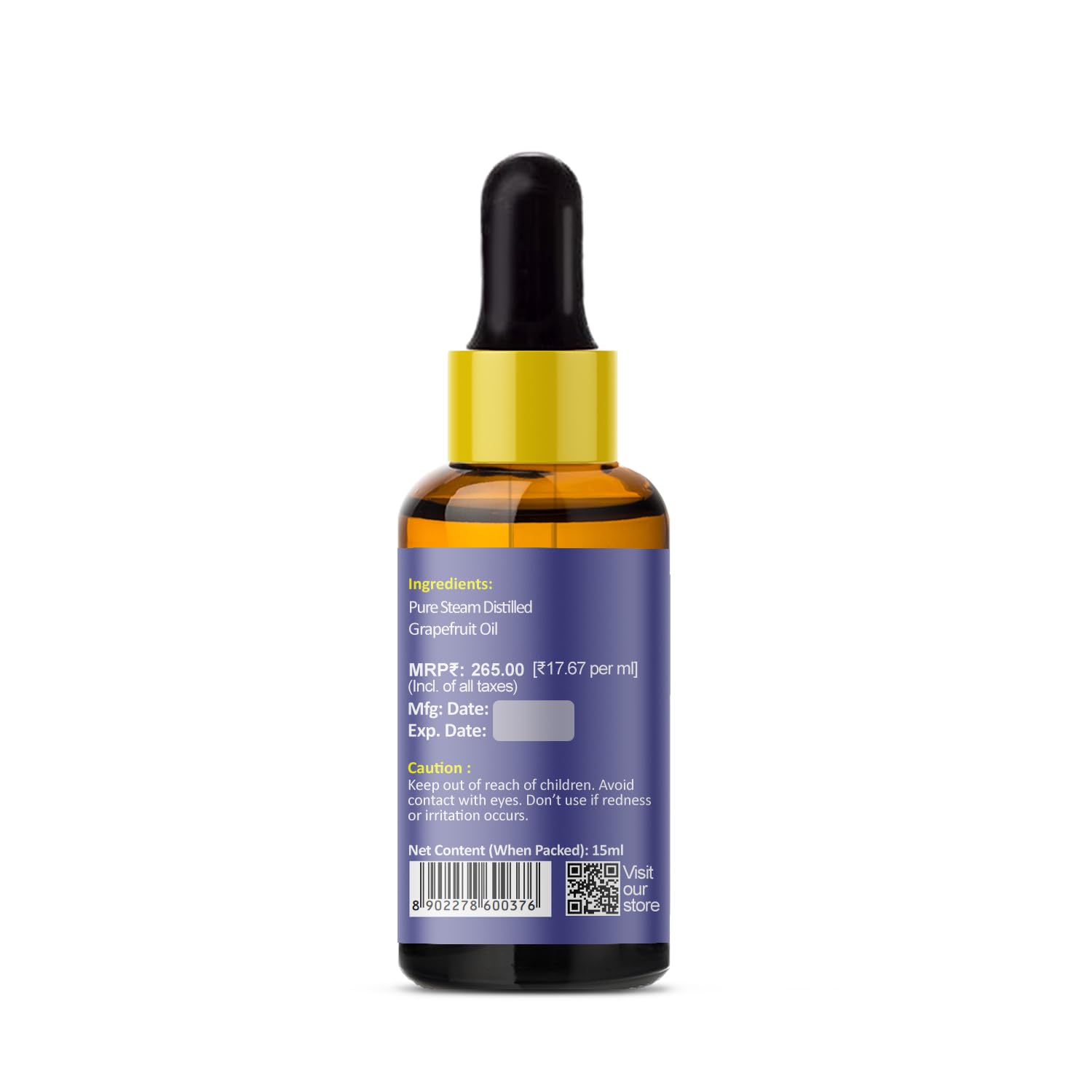 PRZ 100% Pure Grapefruit Essential Oil - Natural Therapeutic Grade for Aromatherapy, Skin Care, Hair Growth & Stress Relief, 15ml - Perfect for Diffusers, Massage & DIY Beauty Products